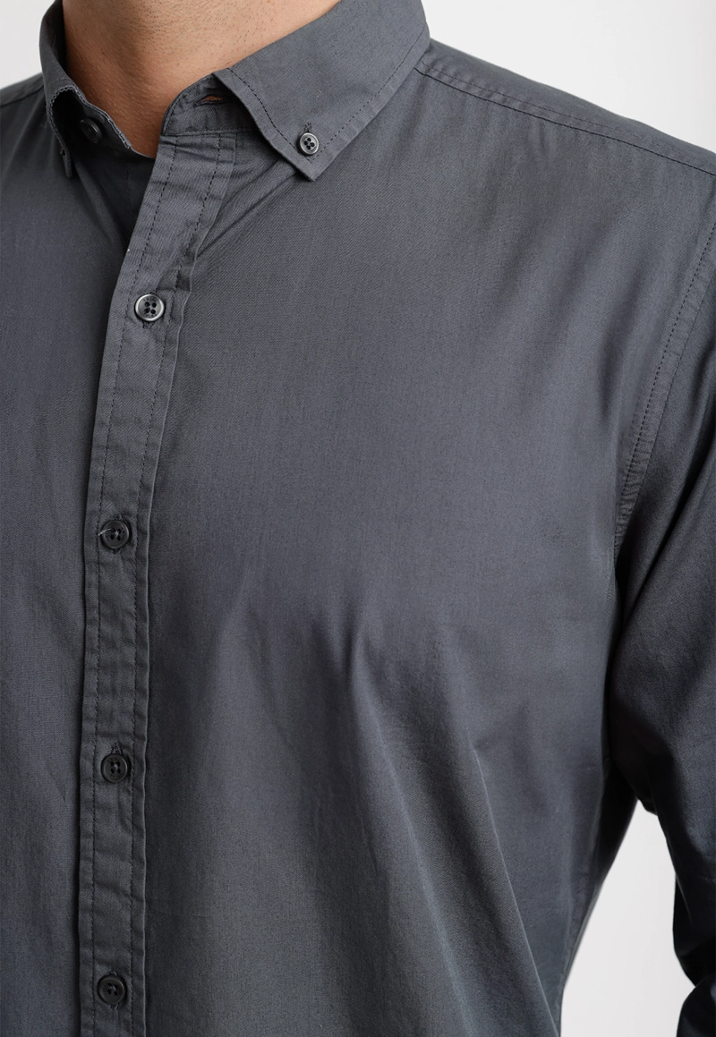CAMISA LISA ALGODON BASILIO GRIS OSCURO - 3