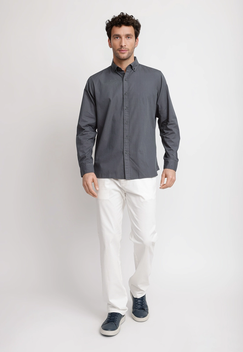 CAMISA LISA ALGODON BASILIO GRIS OSCURO - 4