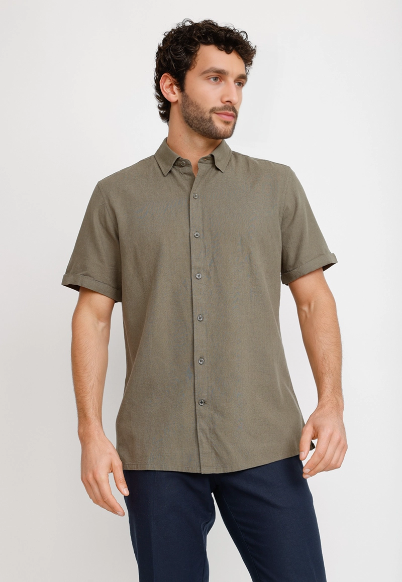 CAMISA LINO ALGODON BORIS VERDE - 1