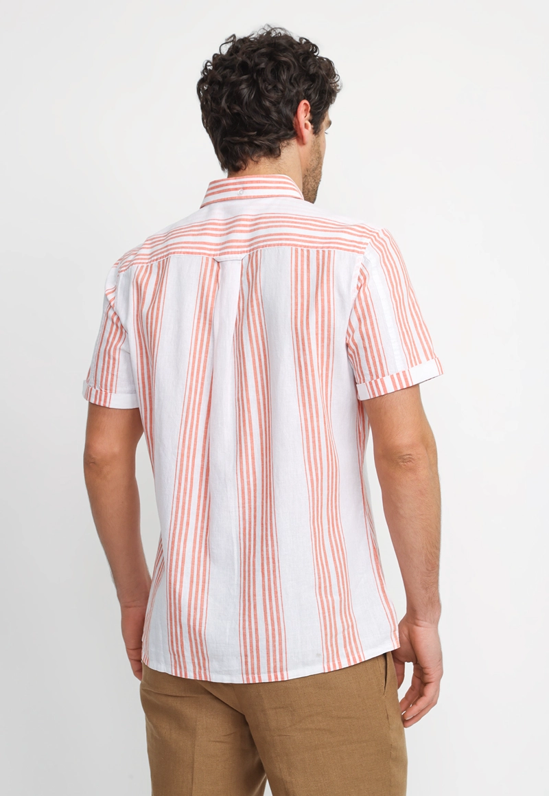 CAMISA RAYADA LINO ALGODON BLASCO CORAL - 2