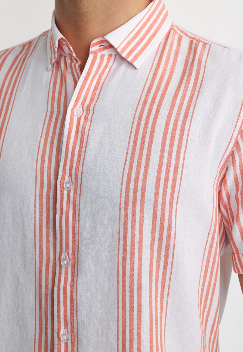 CAMISA RAYADA LINO ALGODON BLASCO CORAL - 3