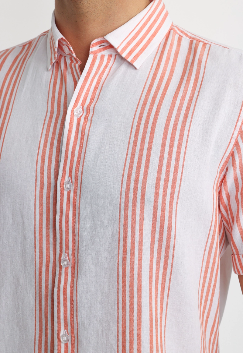 CAMISA RAYADA LINO ALGODON BLASCO CORAL - 3