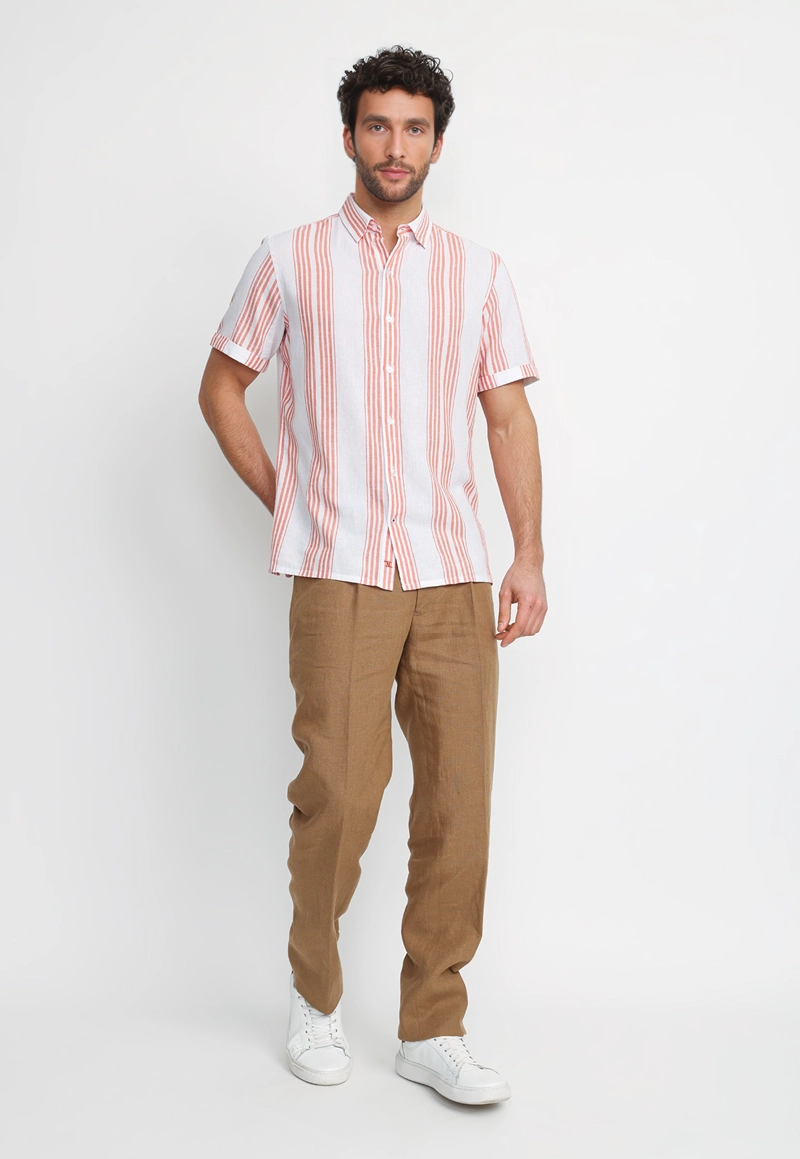 CAMISA RAYADA LINO ALGODON BLASCO CORAL - 4