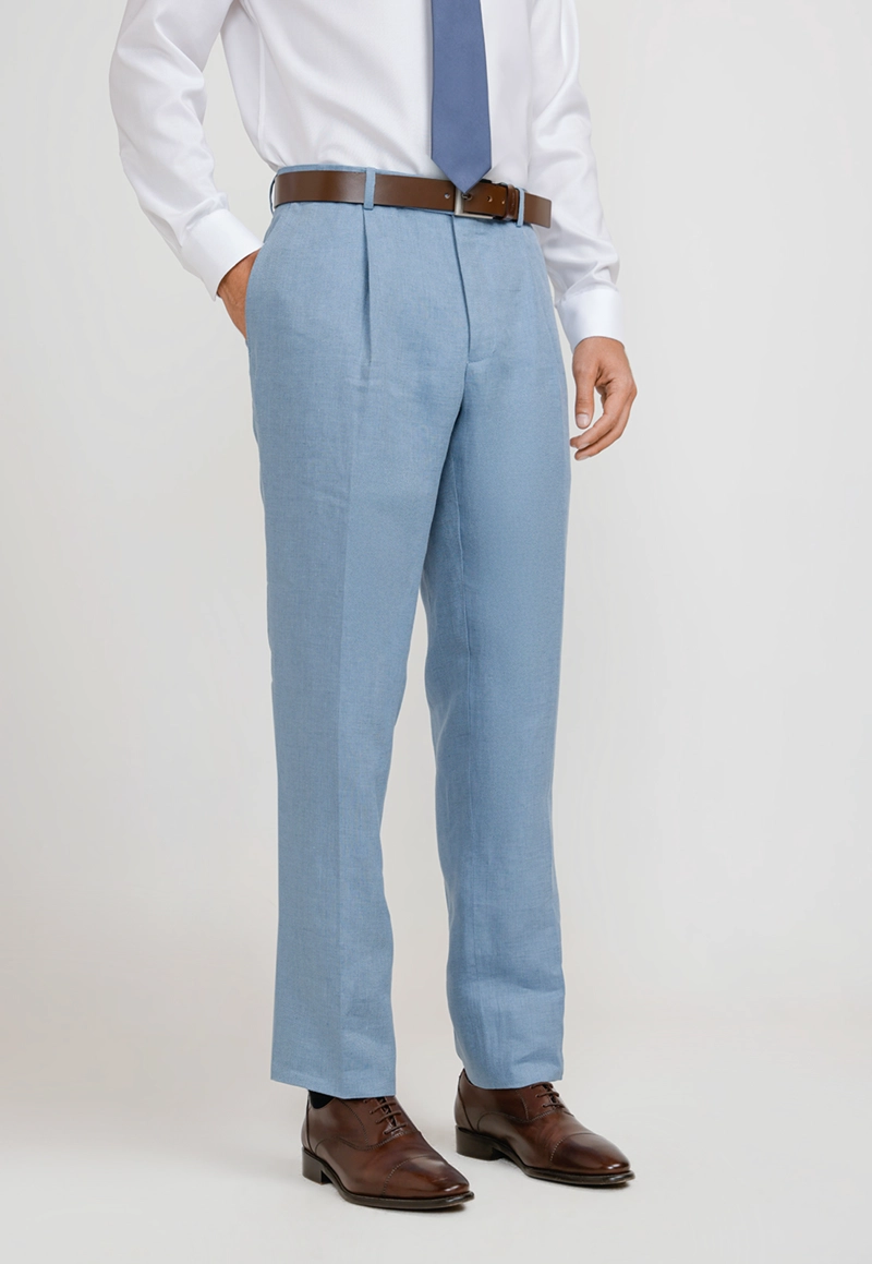 PANTALON HOMBRE FORMAL LINO MIX&COLOR CELESTE - 1