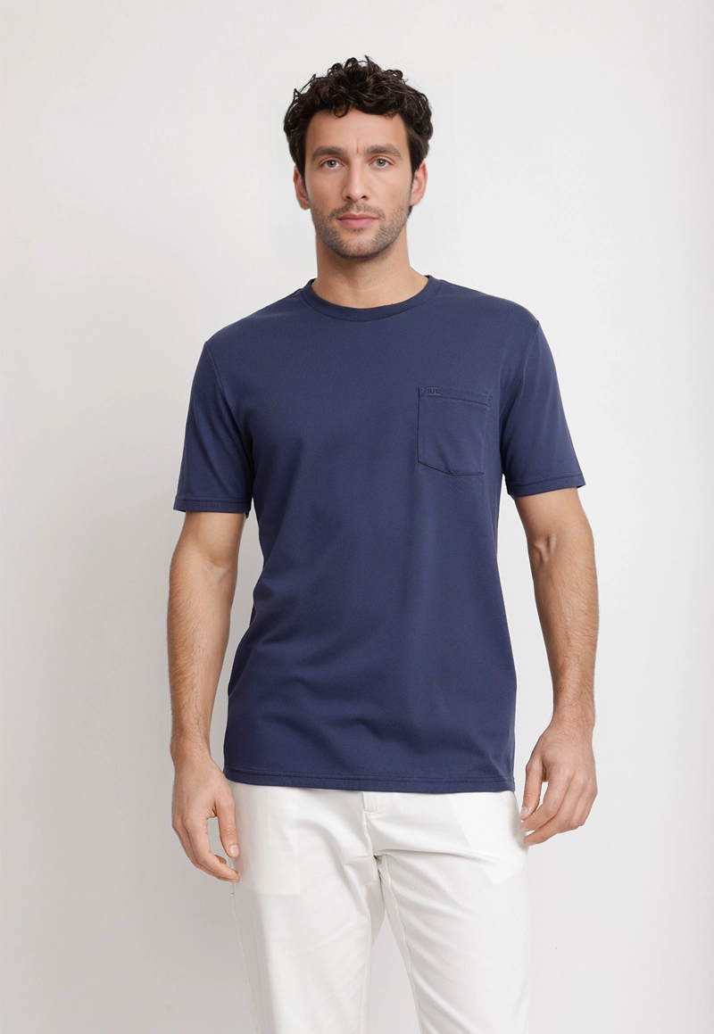 POLERA CUELLO C ALGODON PIMA MARCUS AZUL MARINO - 1