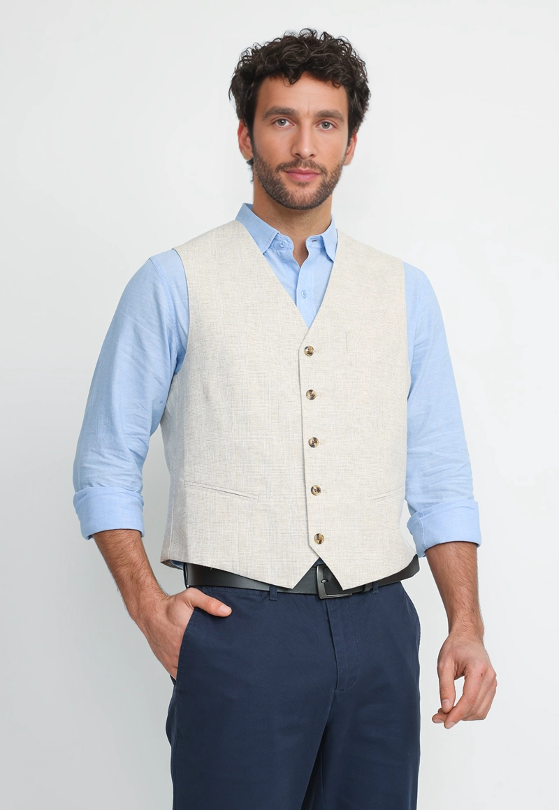 GILET HOMBRE LINO ALGODON CADEN BEIGE - 1