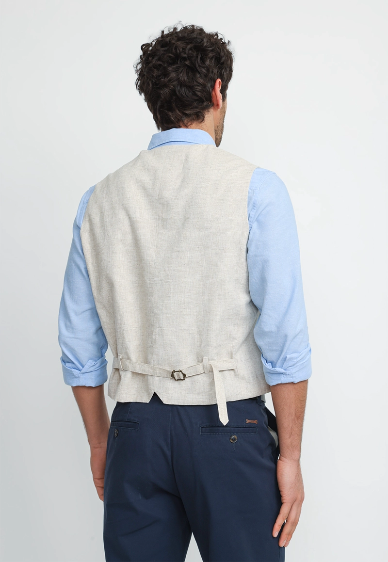 GILET HOMBRE LINO ALGODON CADEN BEIGE - 2