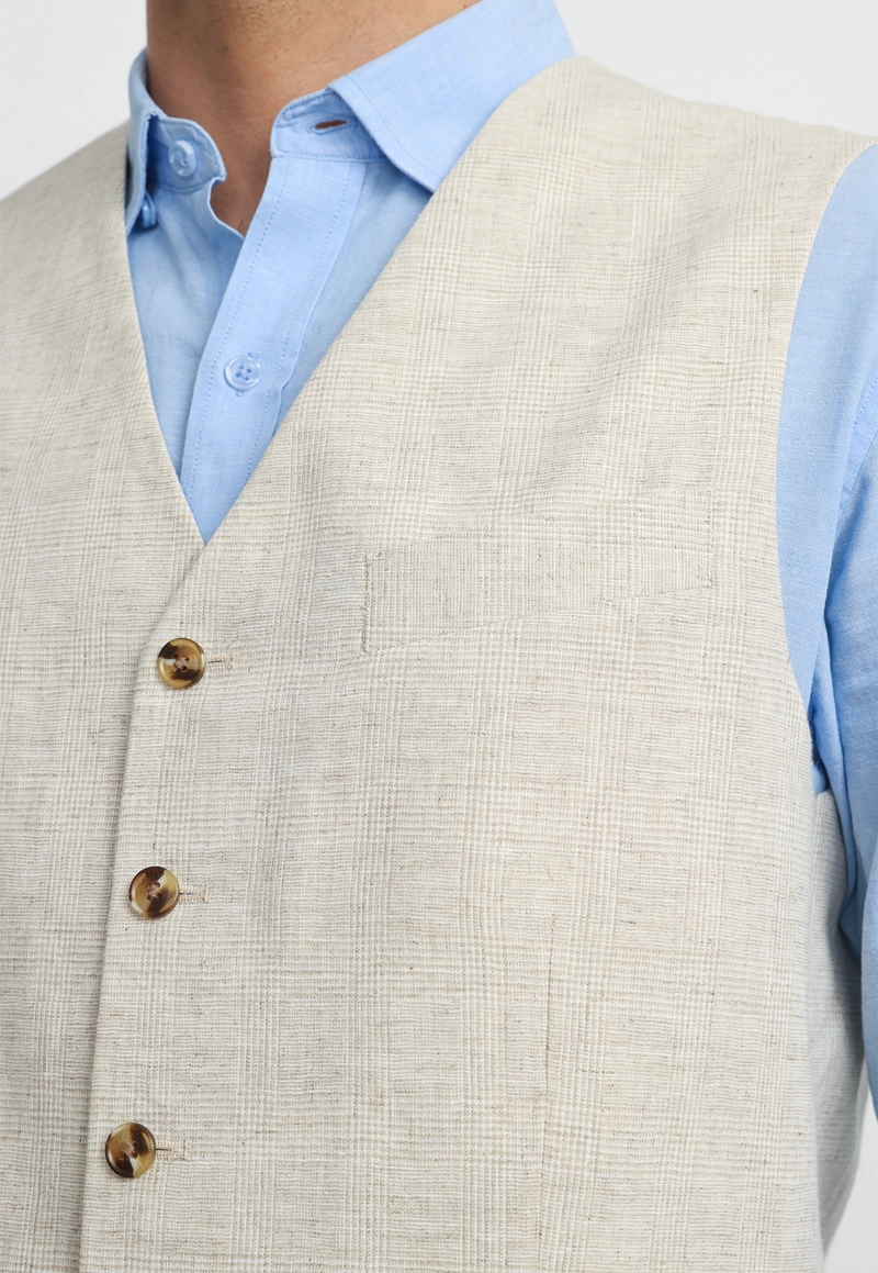 GILET HOMBRE LINO ALGODON CADEN BEIGE - 3