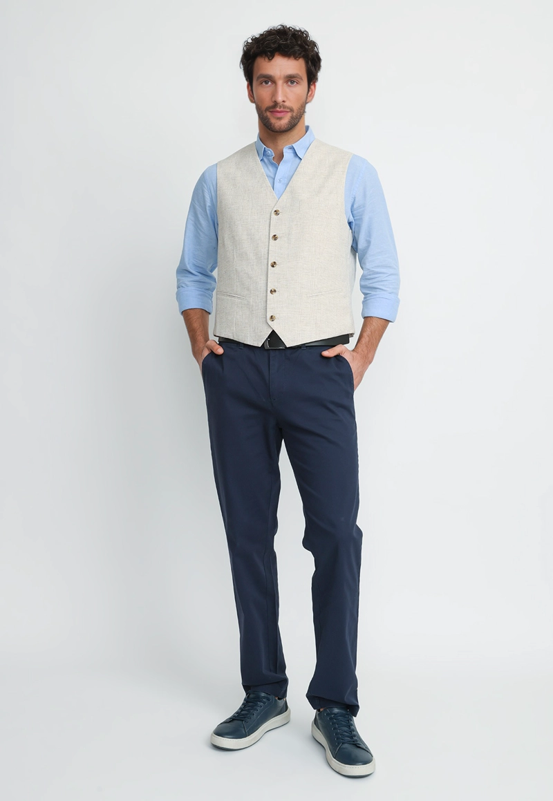 GILET HOMBRE LINO ALGODON CADEN BEIGE - 4