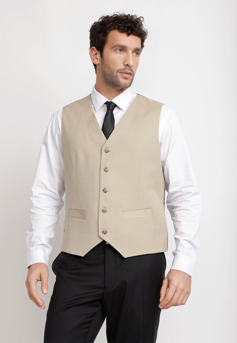 GILET HOMBRE FORMAL GRADUACION BEIGE - 1