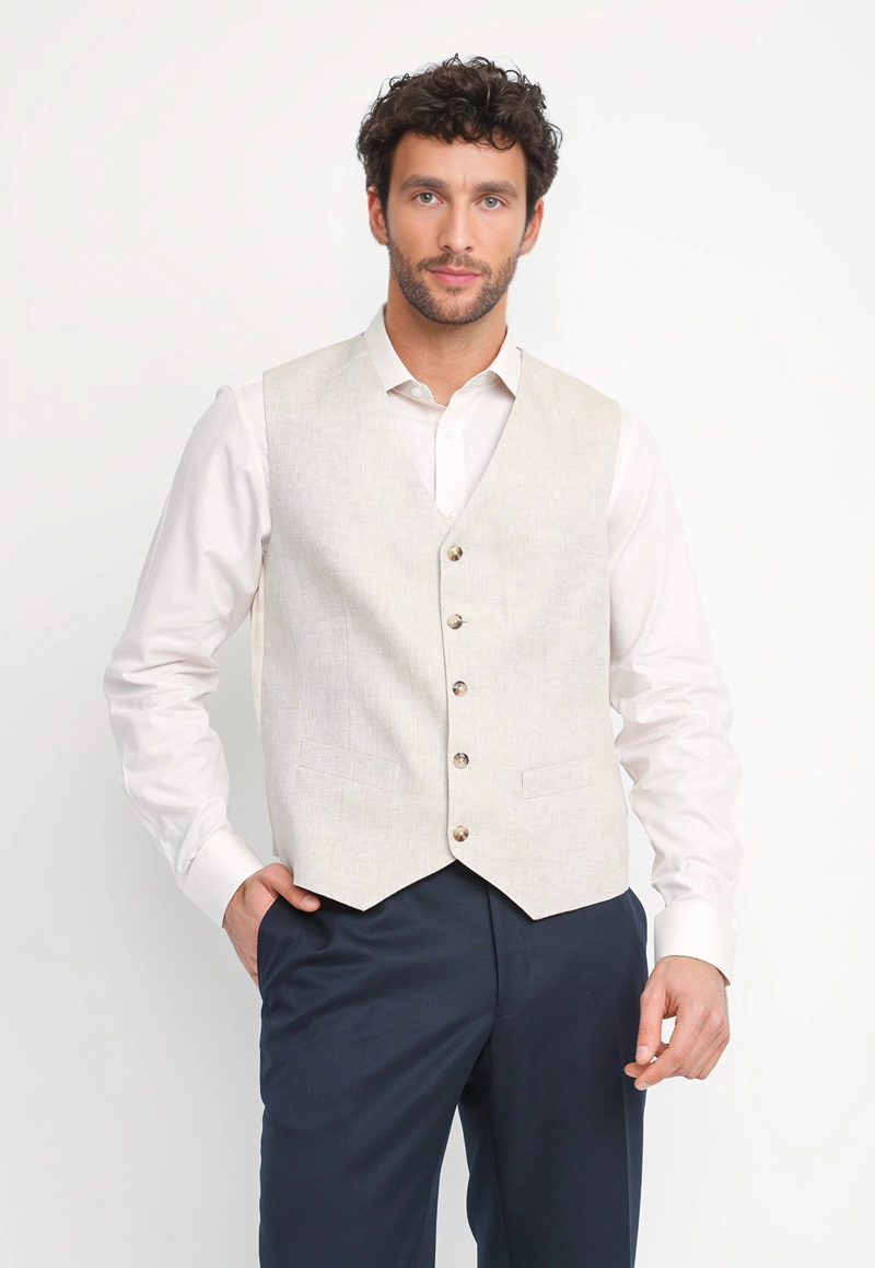 GILET HOMBRE FORMAL LINO CLASSIC BEIGE - 1