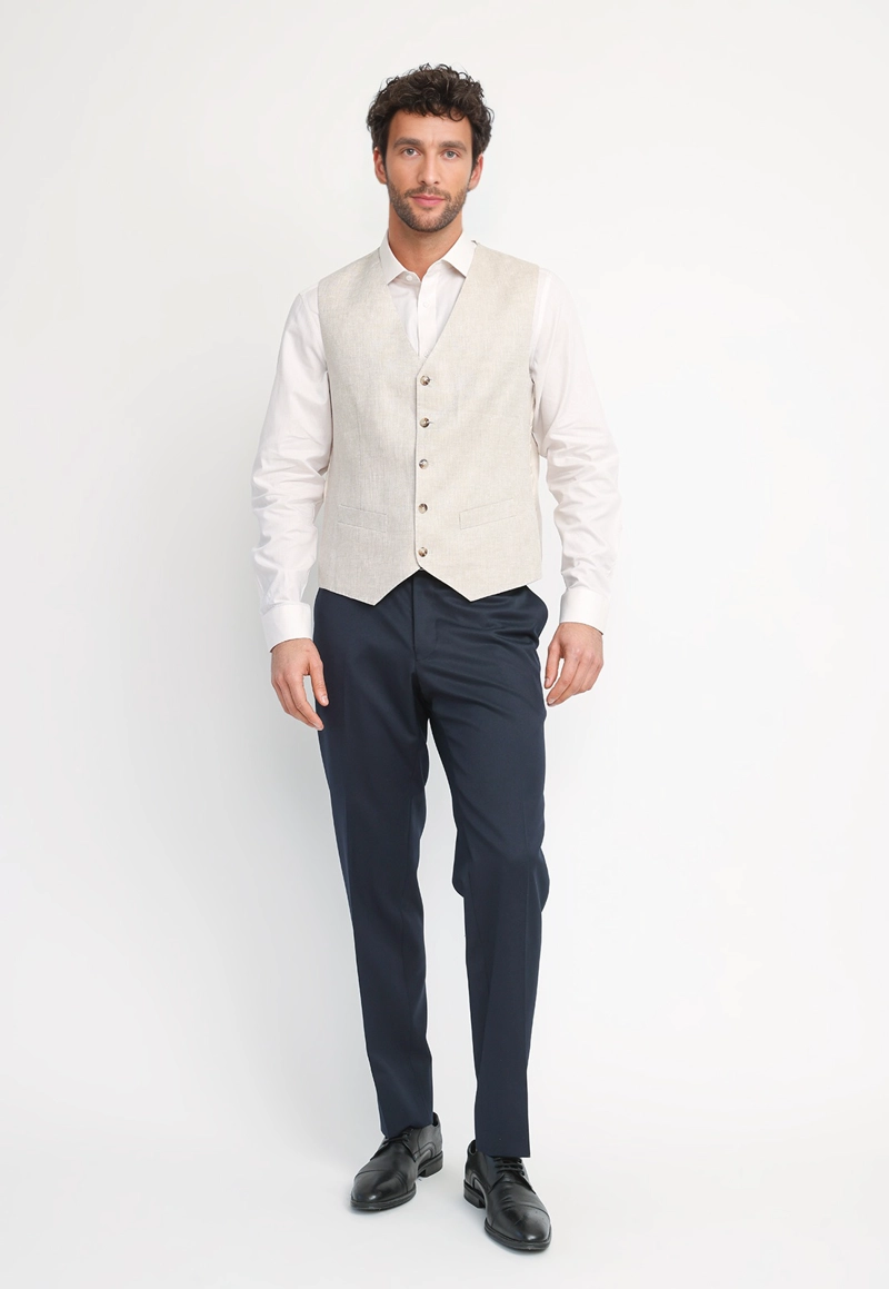 GILET HOMBRE FORMAL LINO CLASSIC BEIGE - 4