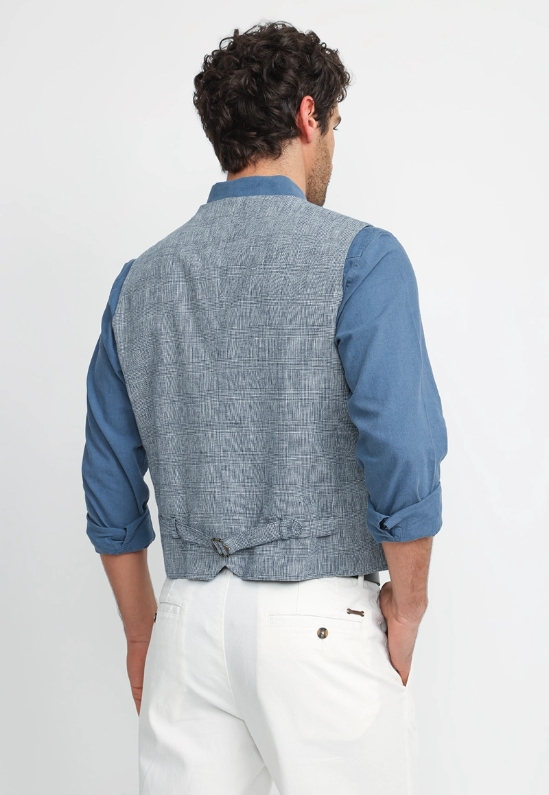GILET HOMBRE LINO ALGODON CADEN AZUL MARINO - 2