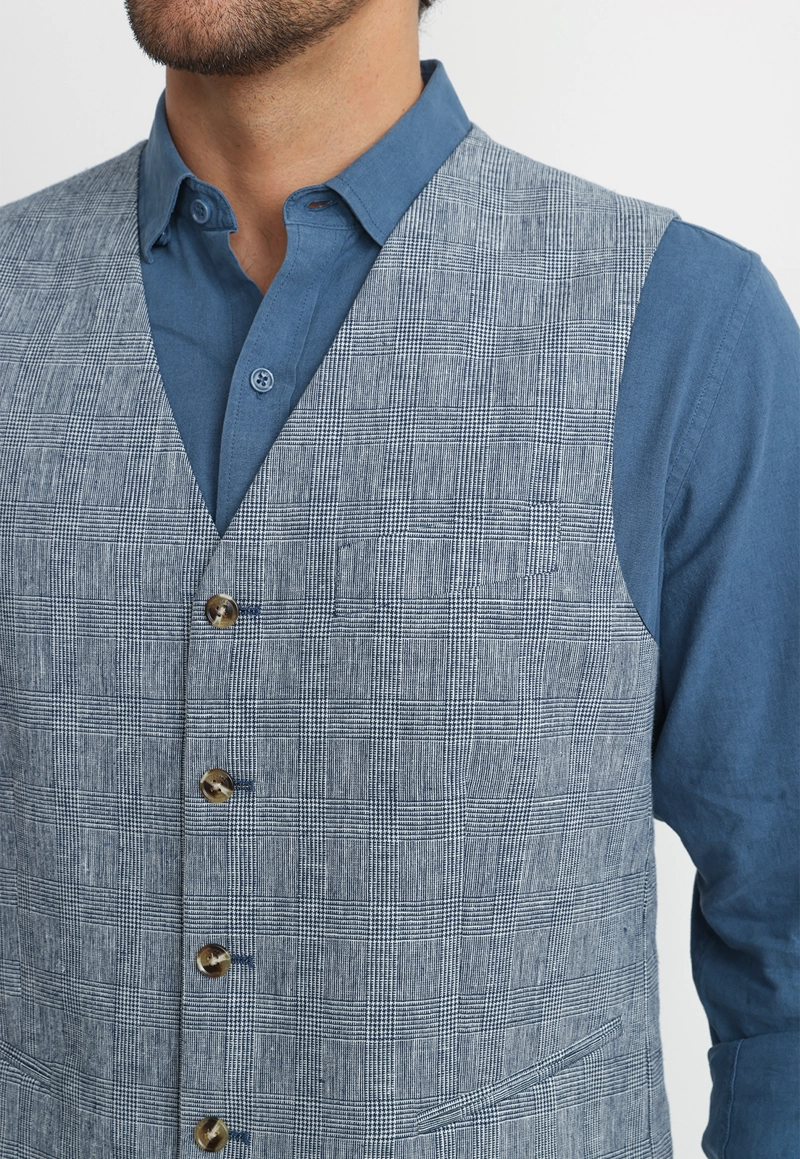 GILET HOMBRE LINO ALGODON CADEN AZUL MARINO - 3