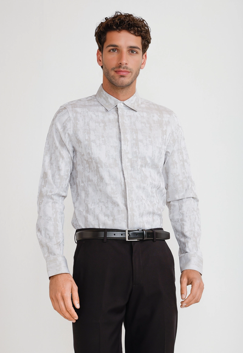 CAMISA HOMBRE JACQUARD BEIGE JACQUARD SHIRT - 1