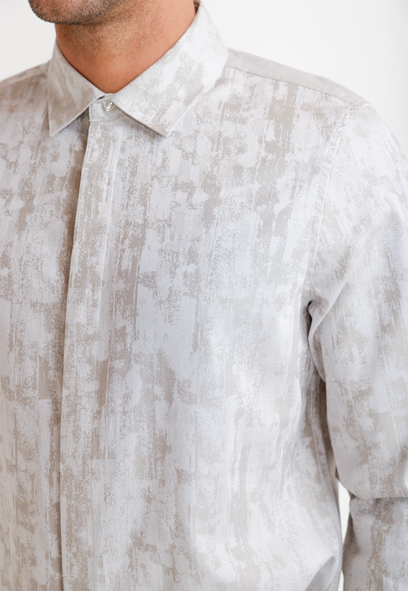 CAMISA HOMBRE JACQUARD BEIGE JACQUARD SHIRT - 3