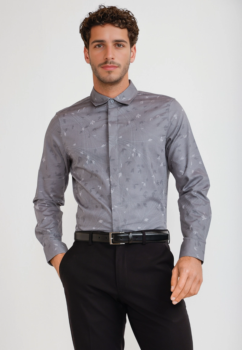 CAMISA HOMBRE JACQUARD GRIS JACQUARD SHIRT - 1