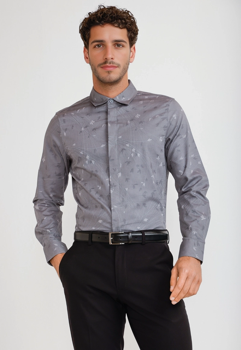 CAMISA HOMBRE JACQUARD GRIS JACQUARD SHIRT - 1