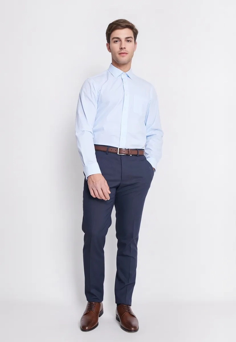 CAMISA FORMAL HOMBRE REGULAR POPLIN CELESTE - 4