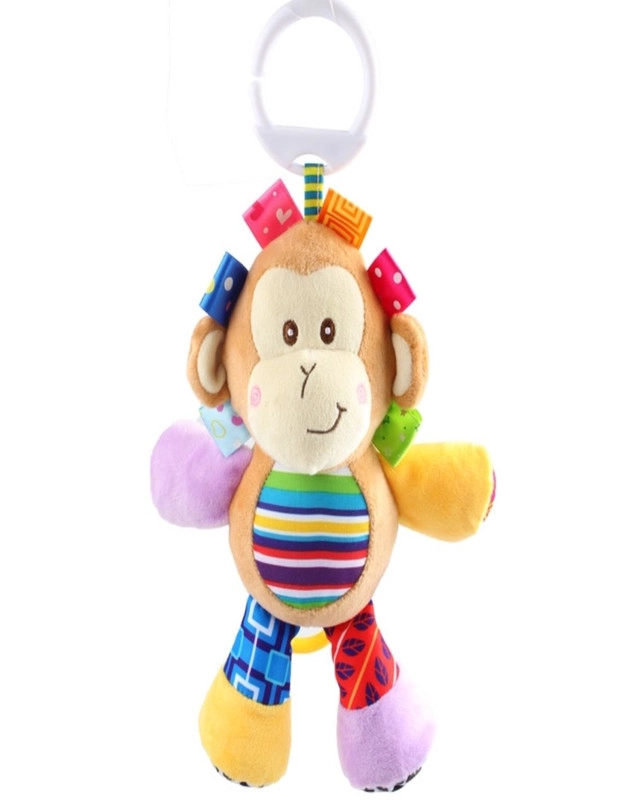 PELUCHE ESTIMULACIÓN SENSORIAL BEBÉ CON SONAJERO COLGANTE MONO - 1