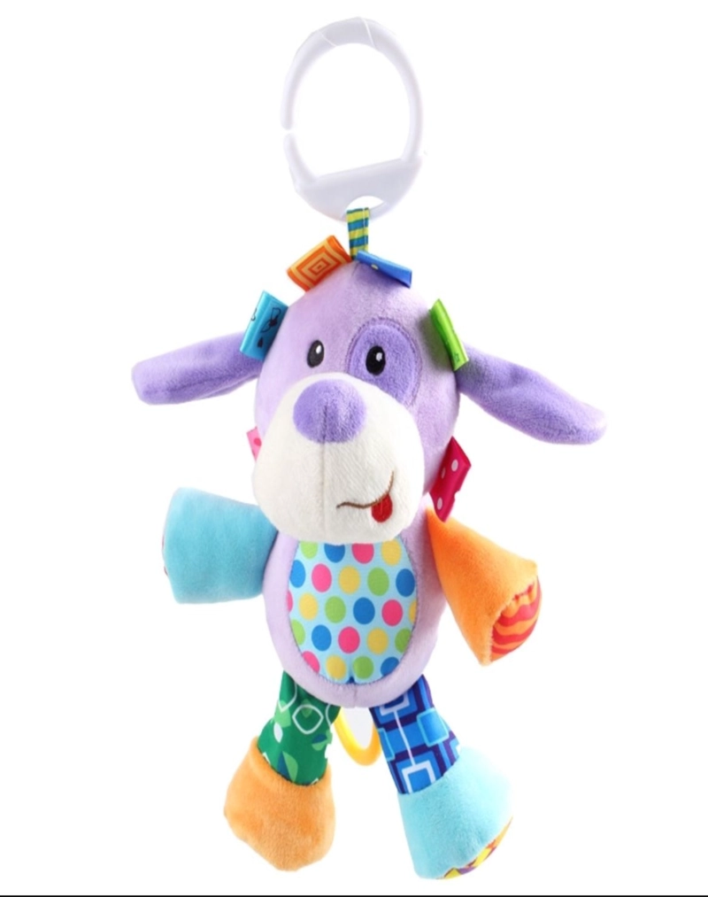 PELUCHE ESTIMULACIÓN SENSORIAL BEBÉ CON SONAJERO COLGANTE PERRO - 1