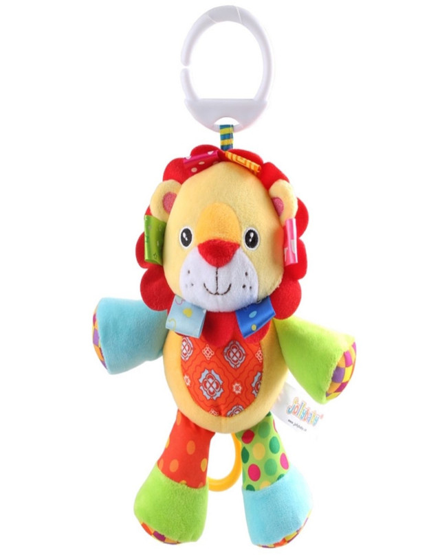 PELUCHE ESTIMULACIÓN SENSORIAL BEBÉ CON SONAJERO COLGANTE LEÓN - 1