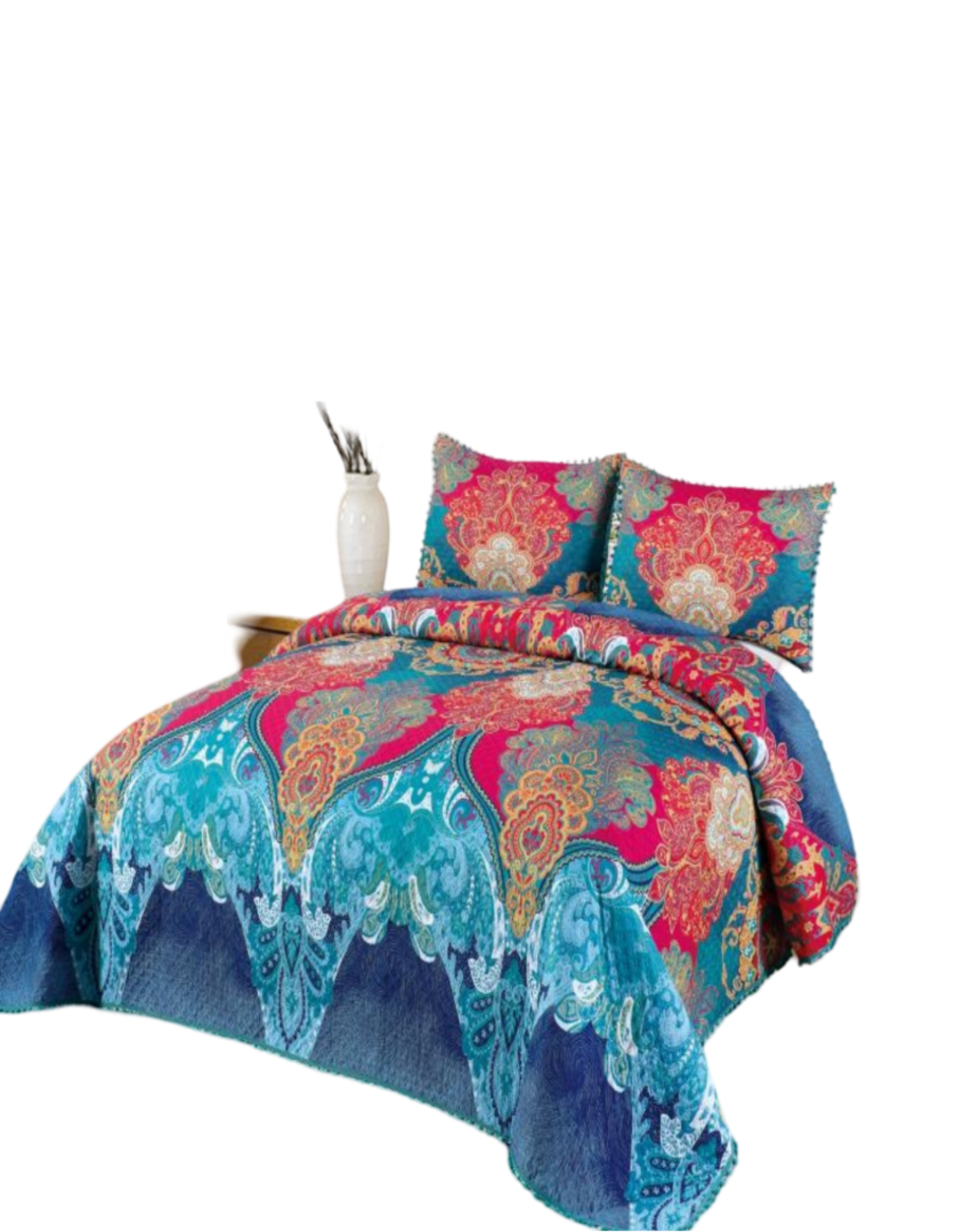 CUBRECAMA 2 PLAZAS ALGODÓN MULTICOLOR LIGERO VERANO CON POMPONES ELEGANCIA IDEAL D7 - 1