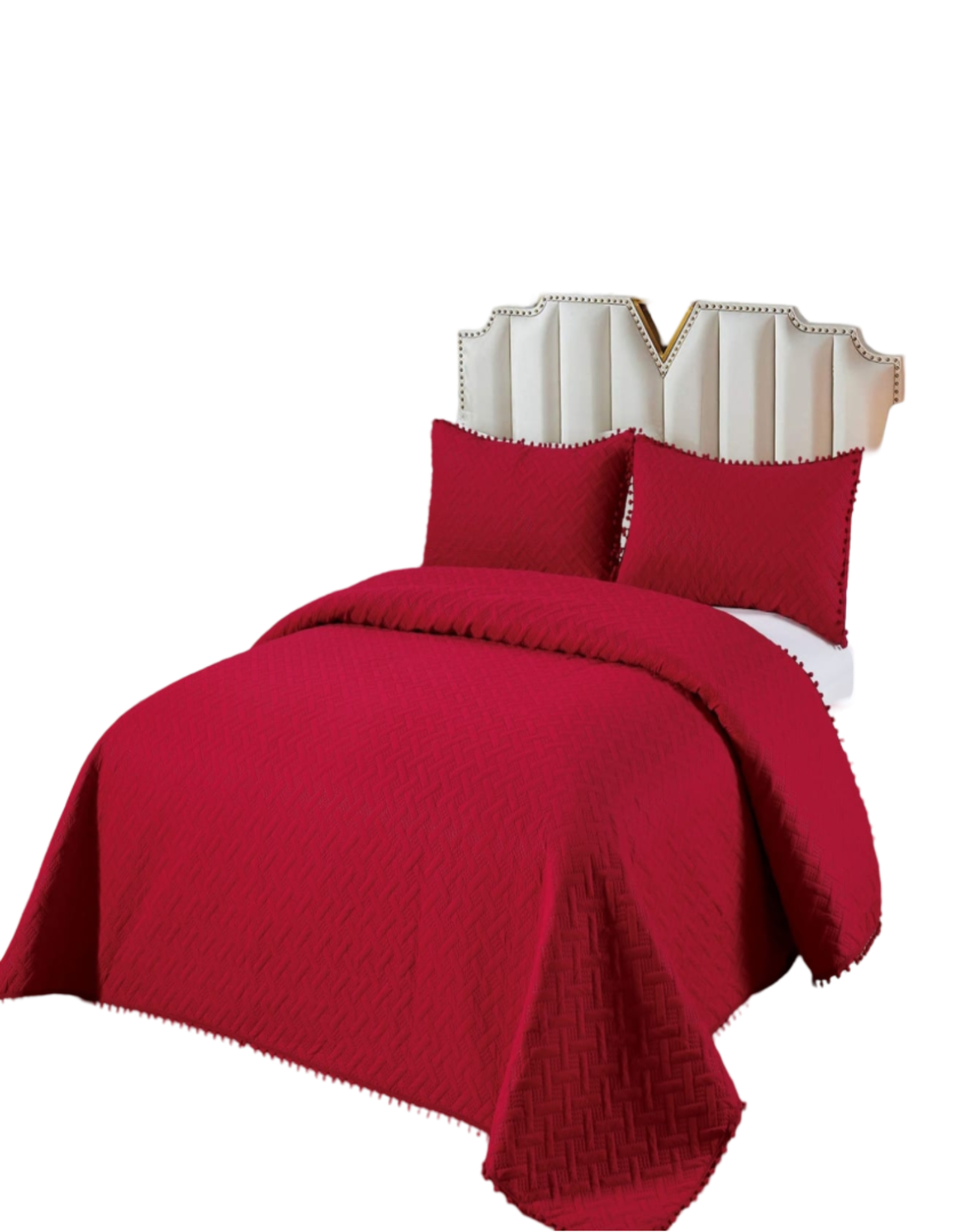 CUBRECAMA 1.5 PLAZAS ALGODÓN ROJO VERANO CON POMPONES ESTILO FRESCO Y ELEGANTE L2 - 1