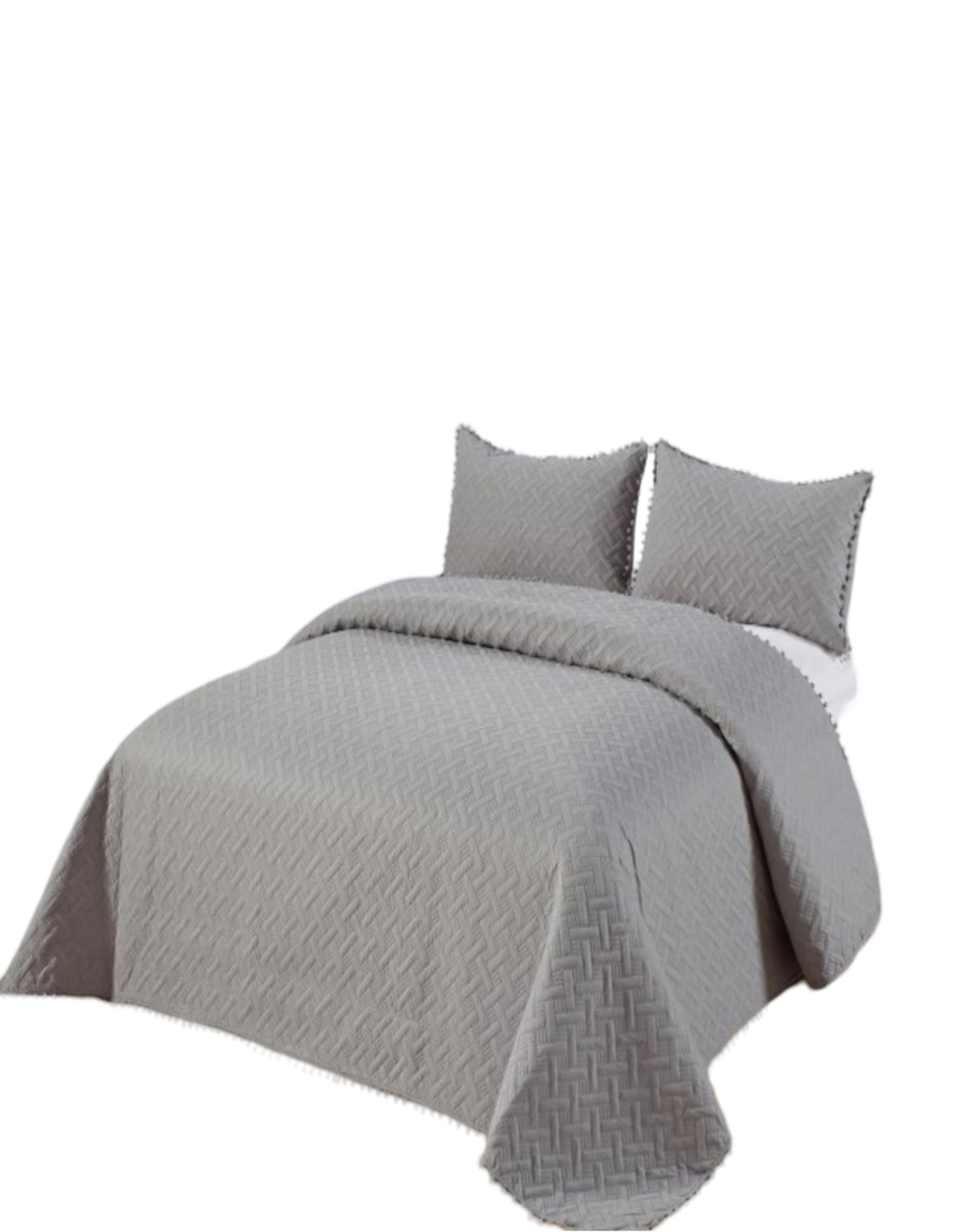 CUBRECAMA 2 PLAZAS ALGODÓN GRIS VERANO CON POMPONES ESTILO FRESCO Y ELEGANTE L1 - 1