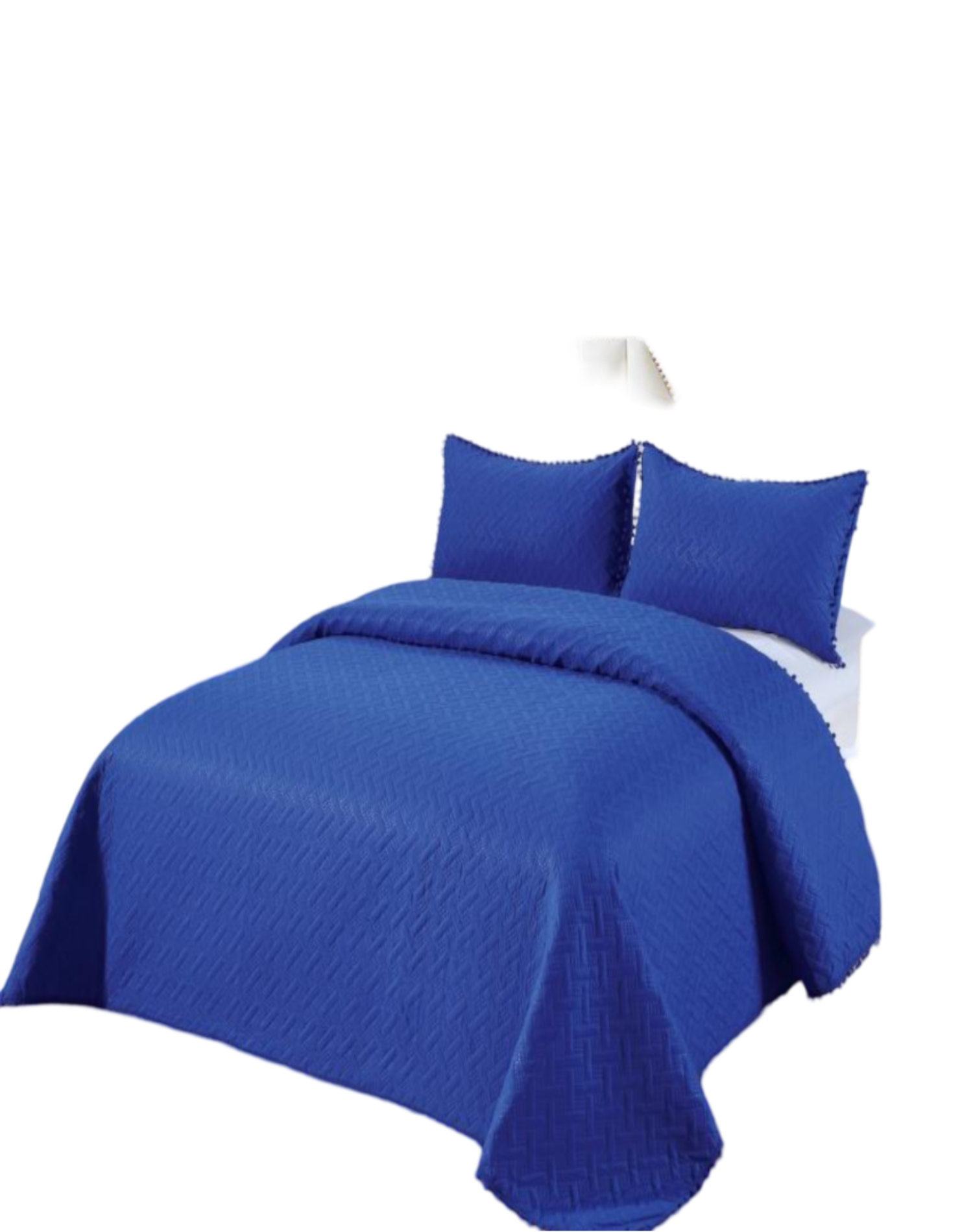 CUBRECAMA KING ALGODÓN AZUL VERANO CON POMPONES ESTILO FRESCO Y ELEGANTE L5 - 1