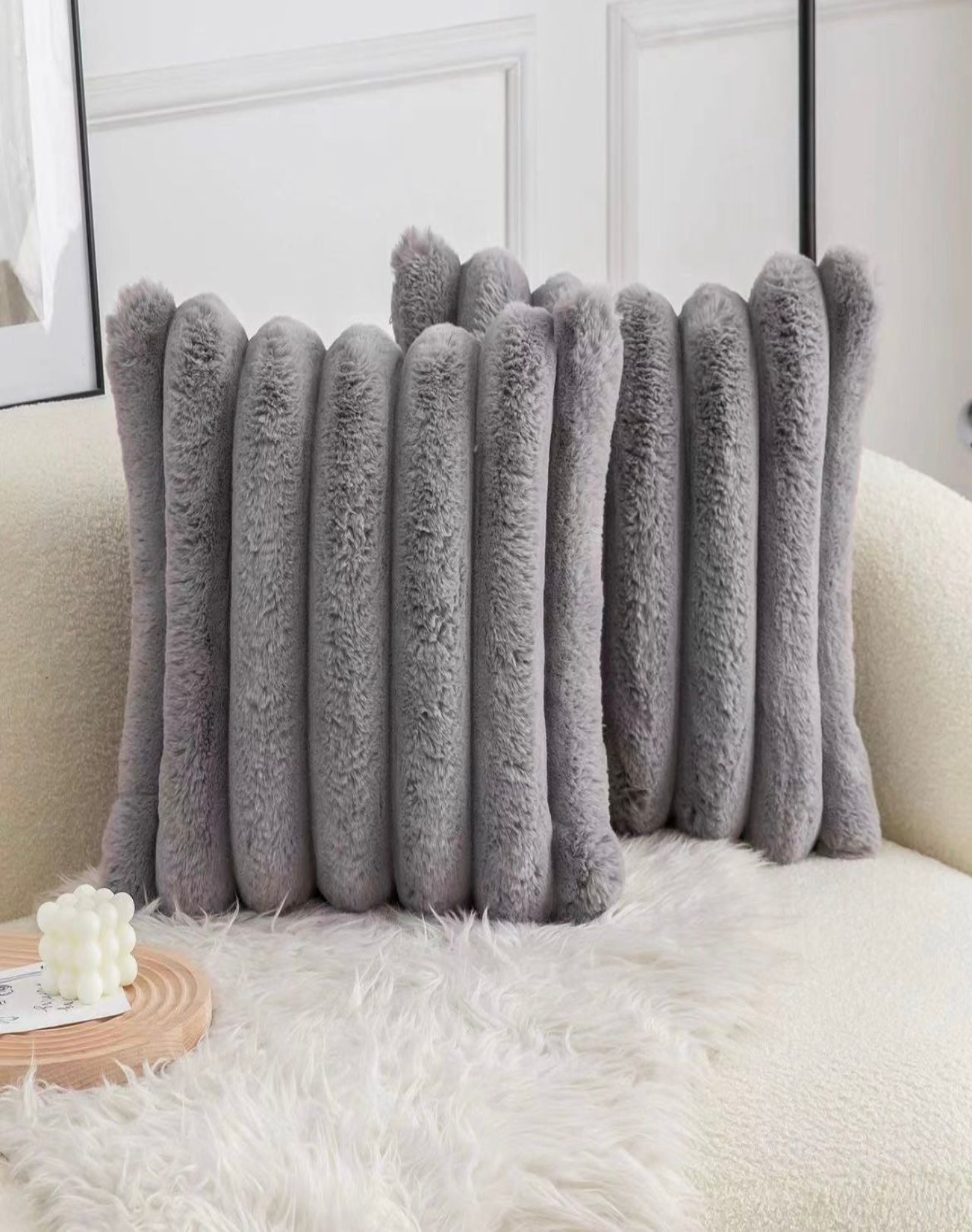 JUEGO DE 2 FUNDAS DE COJÍN PLUSH-GRIS - 3