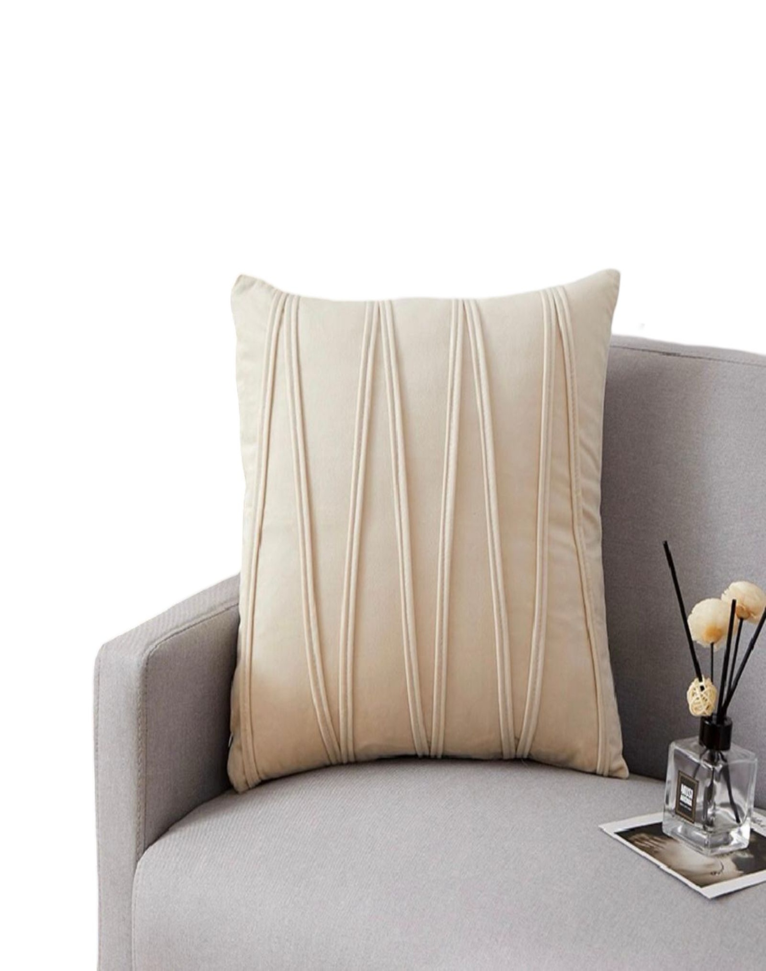 FUNDA COJÍN SET 4 ESTILO TERCIOPELO BEIGE - 1