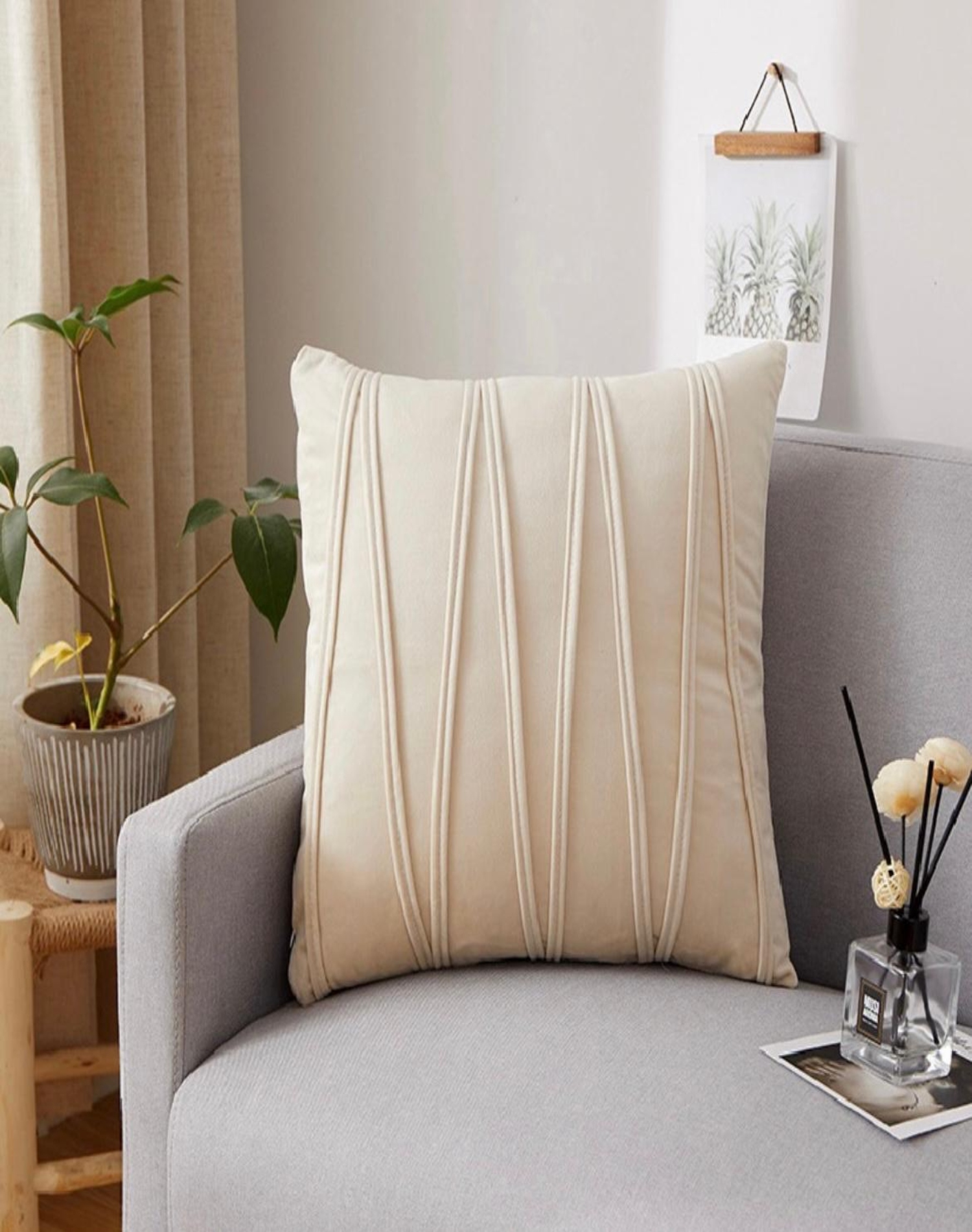 FUNDA COJÍN SET 4 ESTILO TERCIOPELO BEIGE - 3