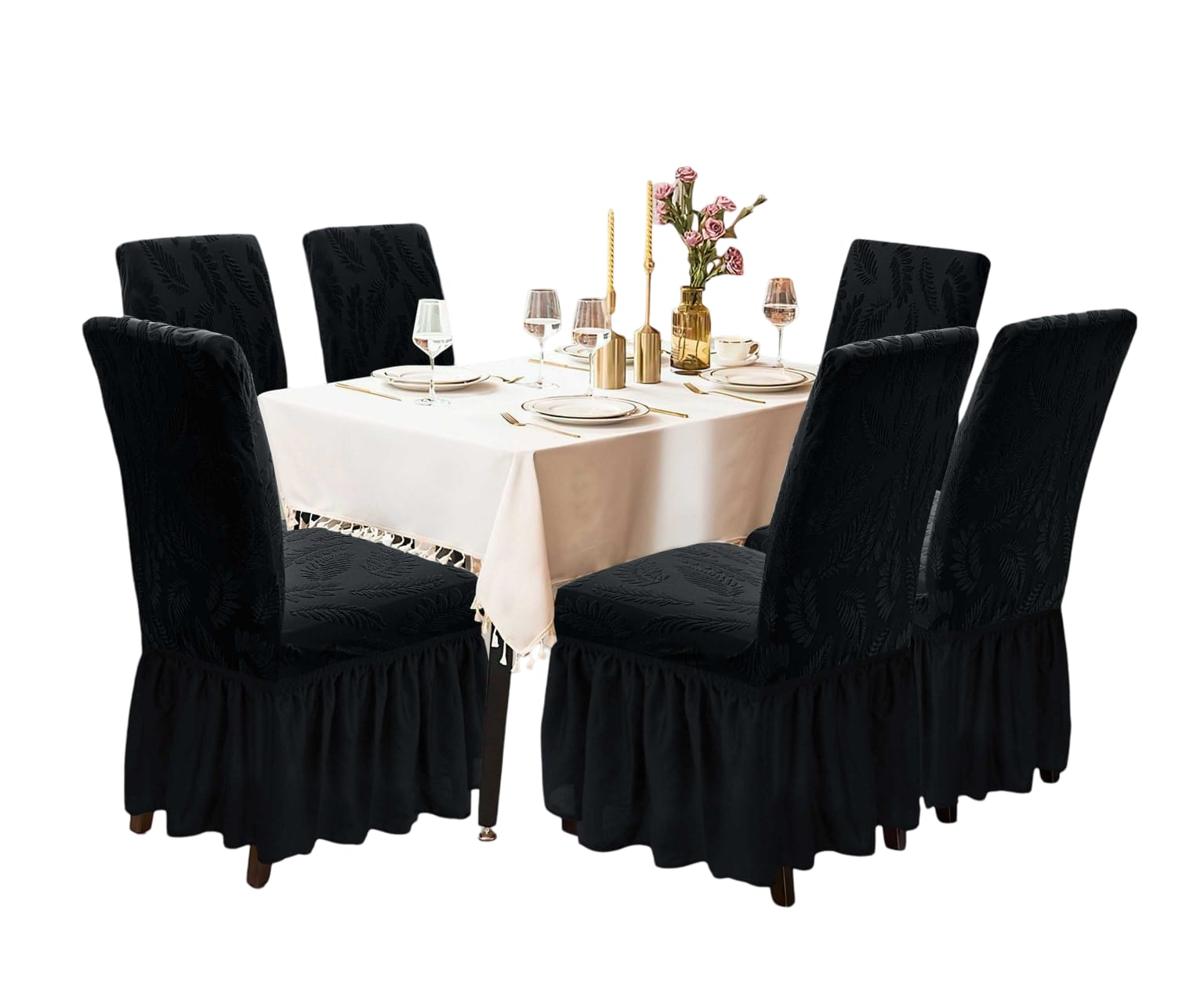 FUNDA SILLA TURCAS DISEÑADAS PACK 6 D1 NEGRO - 1