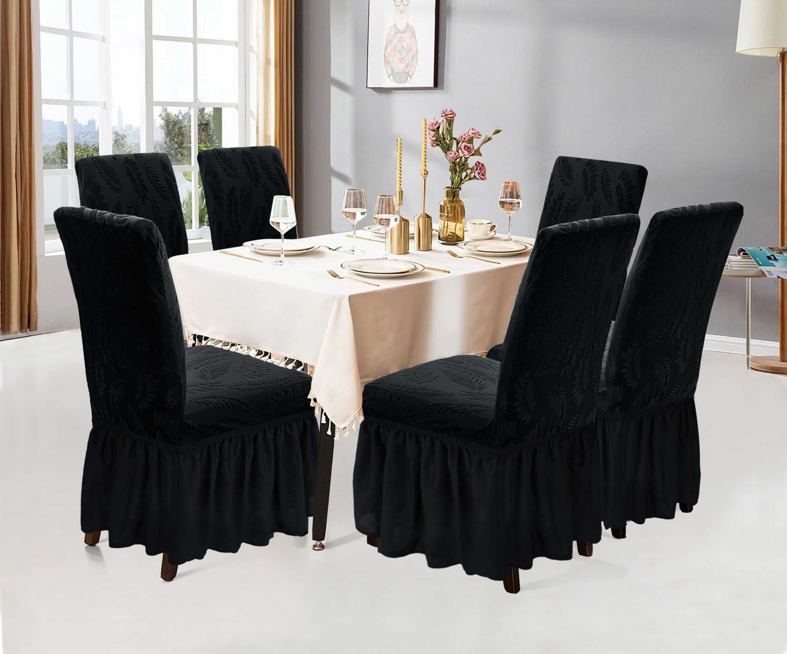 FUNDA SILLA TURCAS DISEÑADAS PACK 6 D1 NEGRO - 3
