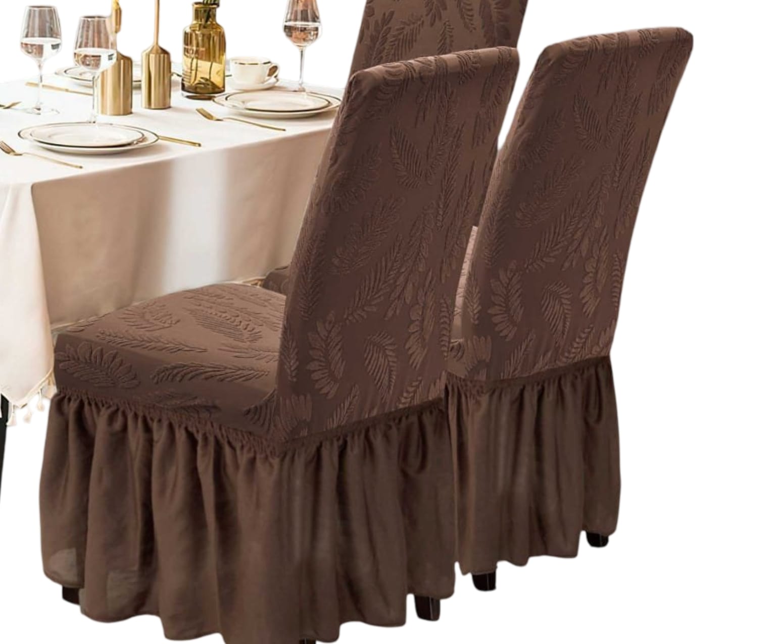 FUNDA PACK 6 SILLA TURCAS CON DISEÑO HOJAS H3 CAFÉ - 2