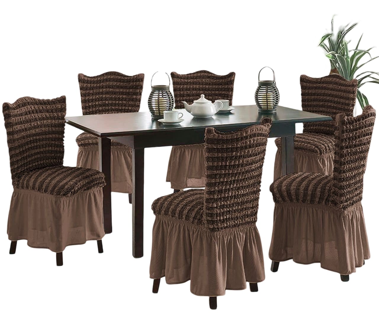 FUNDA PACK 6 SILLA TURCAS DISEÑO LINEAL L9 CAFÉ - 1