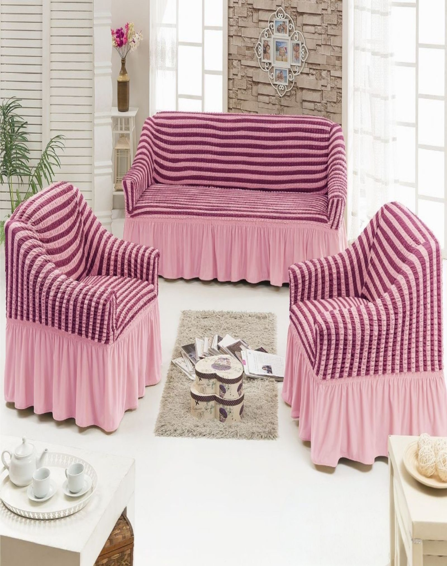 FUNDA JUEGO TURKAS TEXTURIZADAS 3+1+1 D6.4 ROSADO - 3