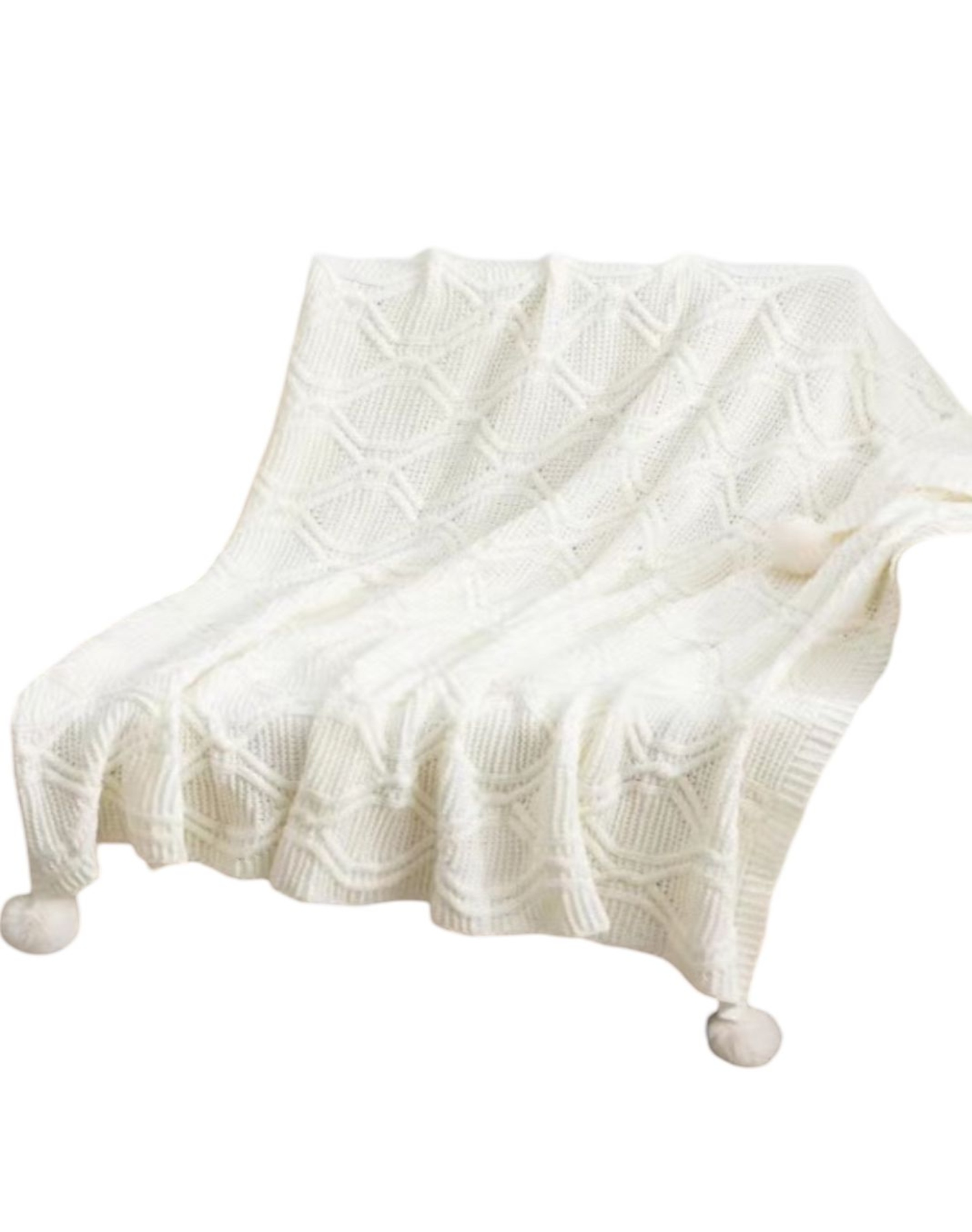 MANTA SUAVE POMPONES ESTILO COMODIDAD D2 BLANCO - 1