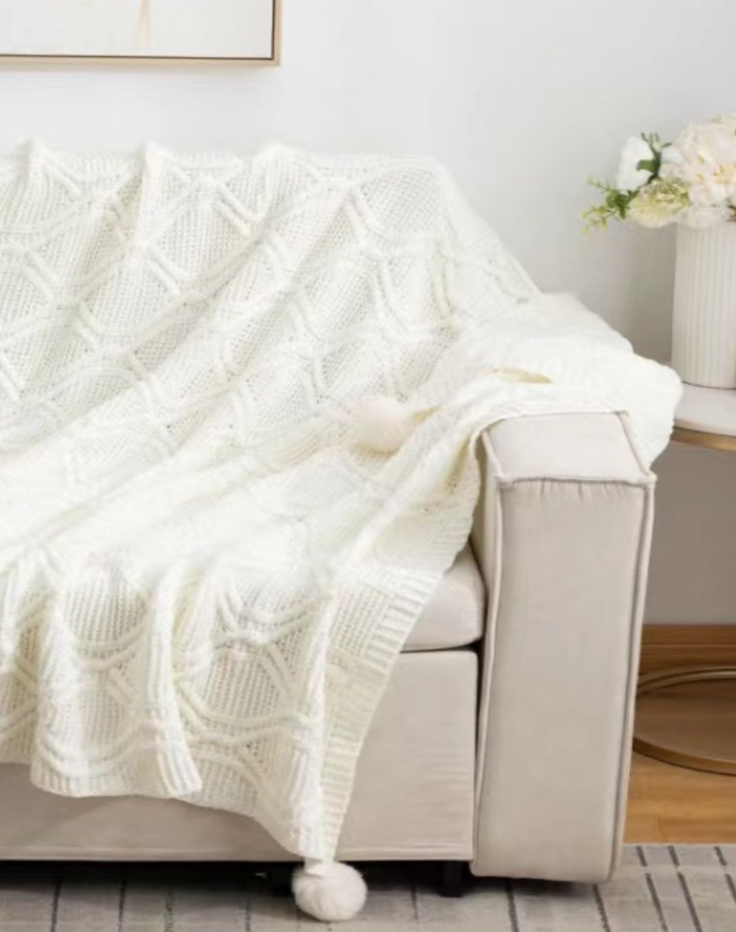 MANTA SUAVE POMPONES ESTILO COMODIDAD D2 BLANCO - 2