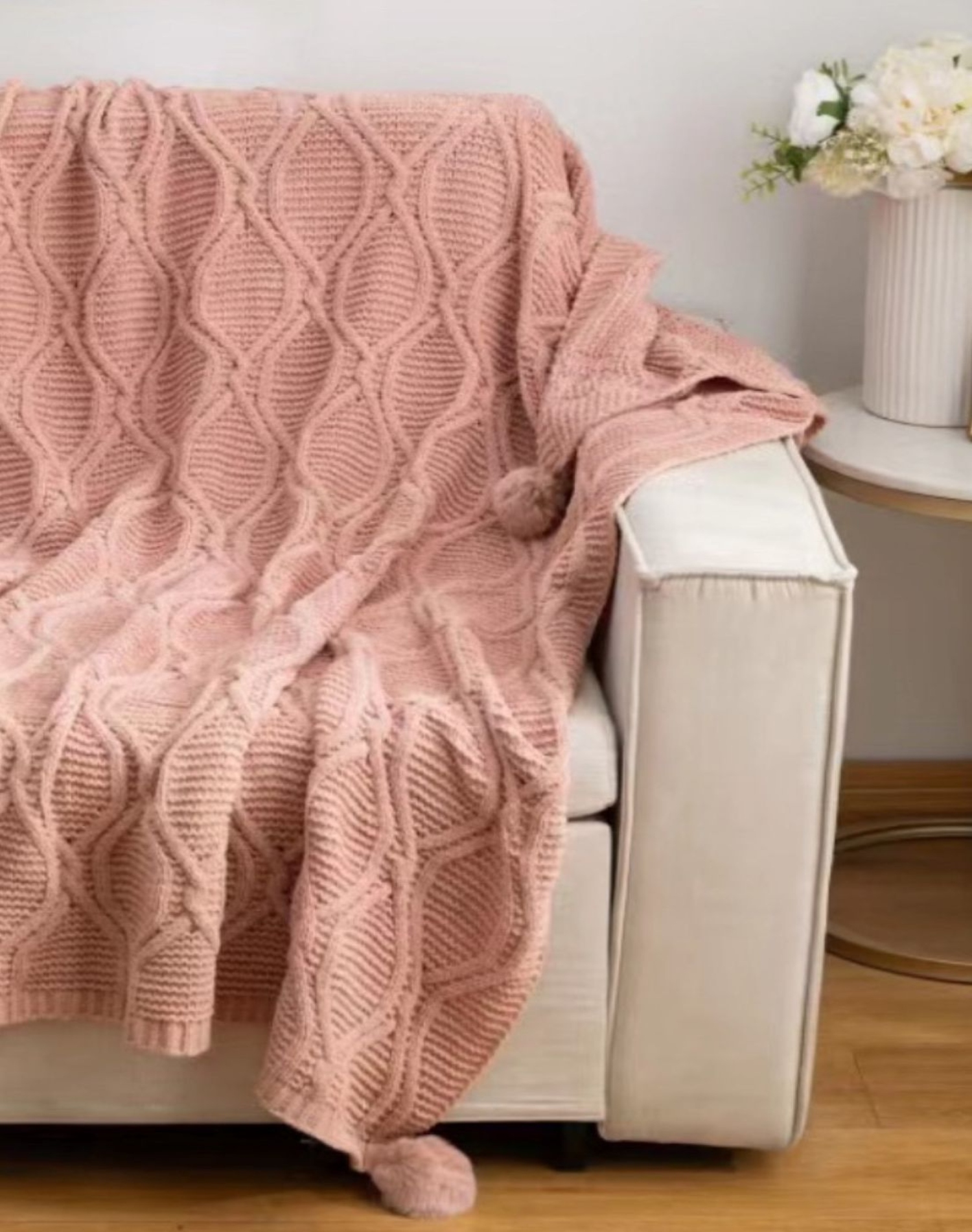 MANTA SUAVE POMPONES ESTILO COMODIDAD D4 ROSA - 2