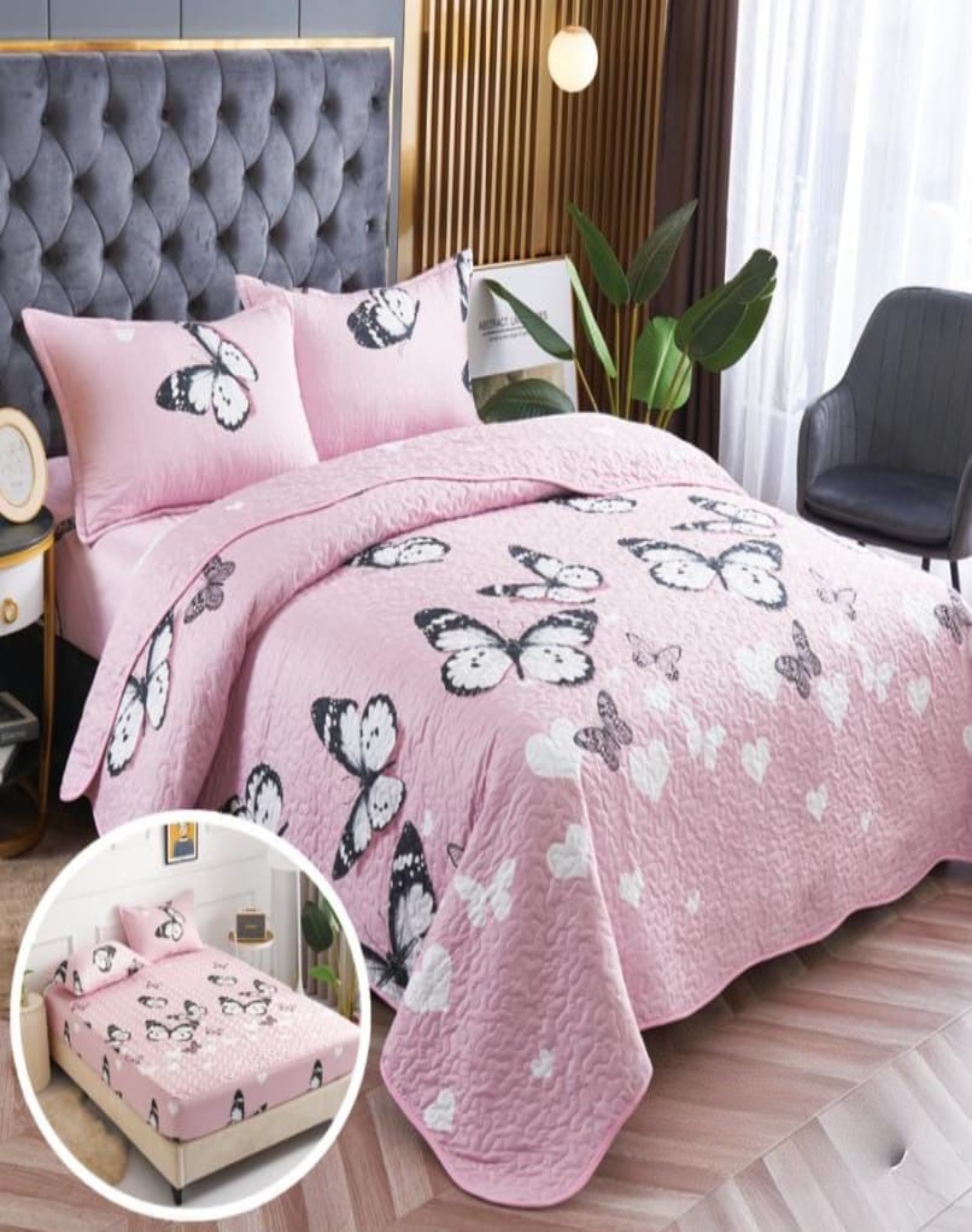 CUBRECAMA MULTICOLOR QUILT 5 PIEZAS CON SÁBANA INCLUIDA C2 - 3