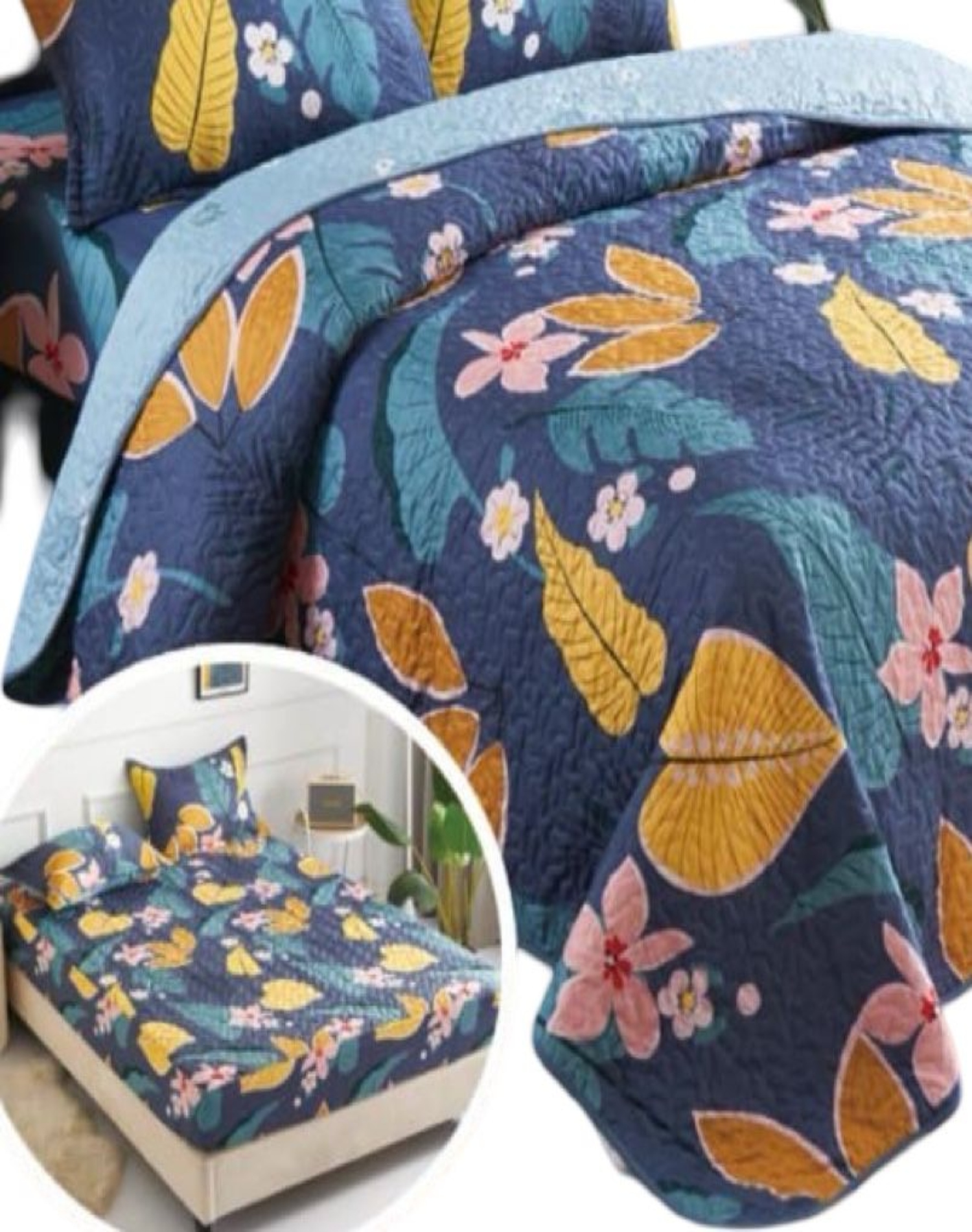 CUBRECAMA MULTICOLOR QUILT 5 PIEZAS CON SÁBANA INCLUIDA C8 - 2
