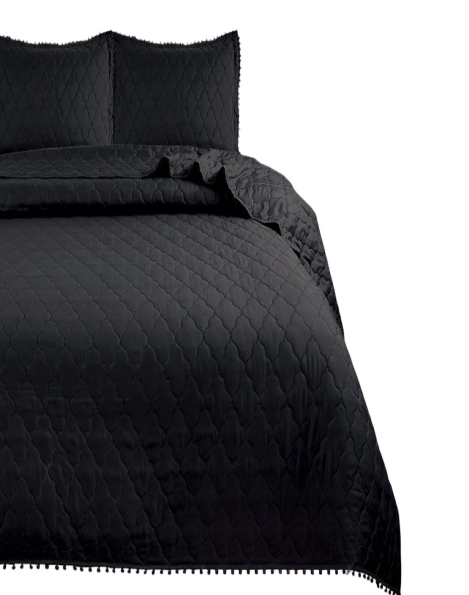 CUBRECAMA NEGRO QUILT 2 PLAZAS CON POMPONES C3 - 2