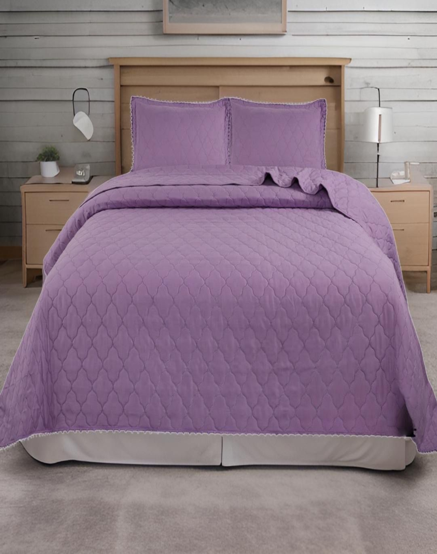 CUBRECAMA MORADO QUILT PLAZA Y MEDIA CON POMPONES B8 - 3
