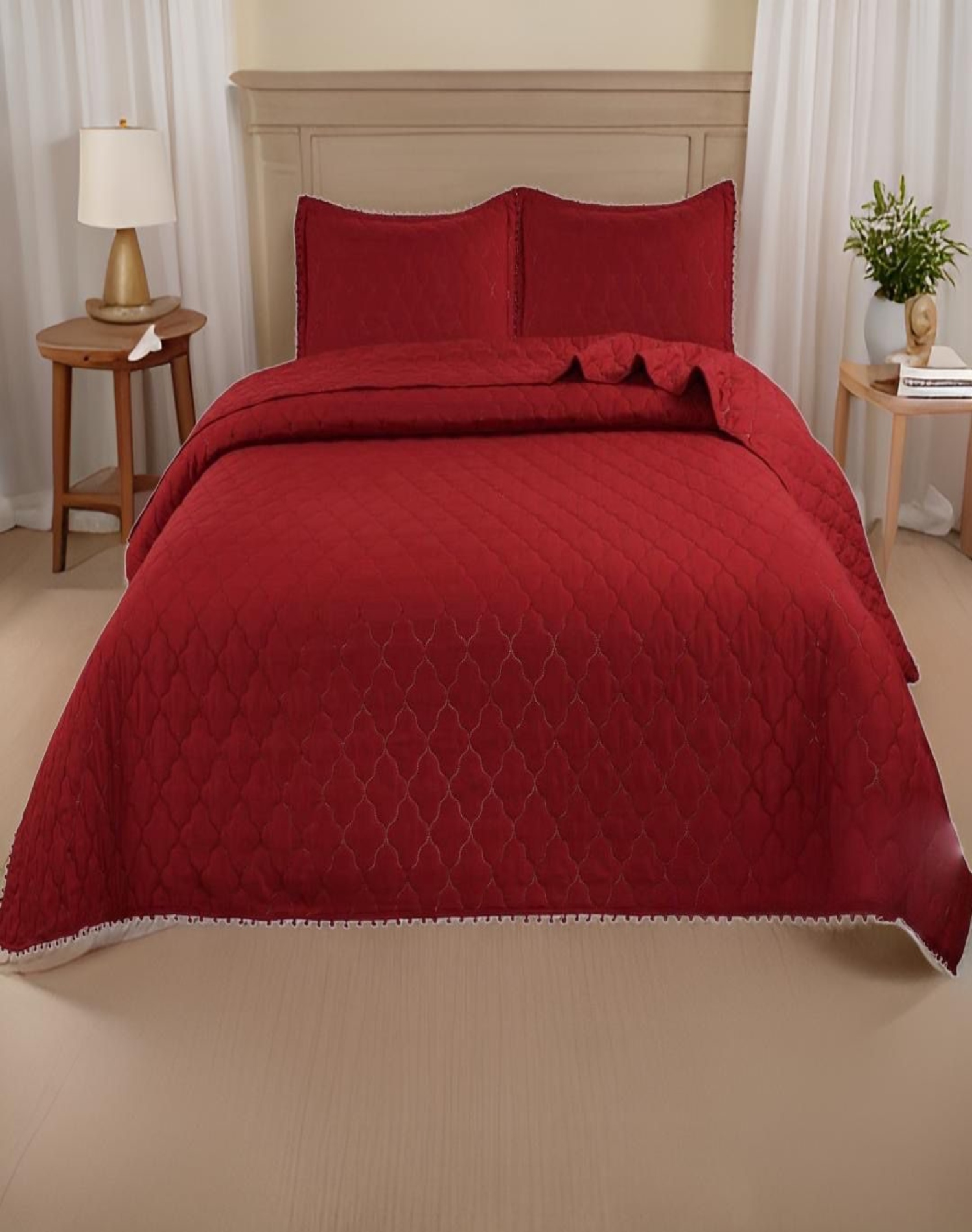 CUBRECAMA BURDEO QUILT 2 PLAZAS CON POMPONES C10 - 3