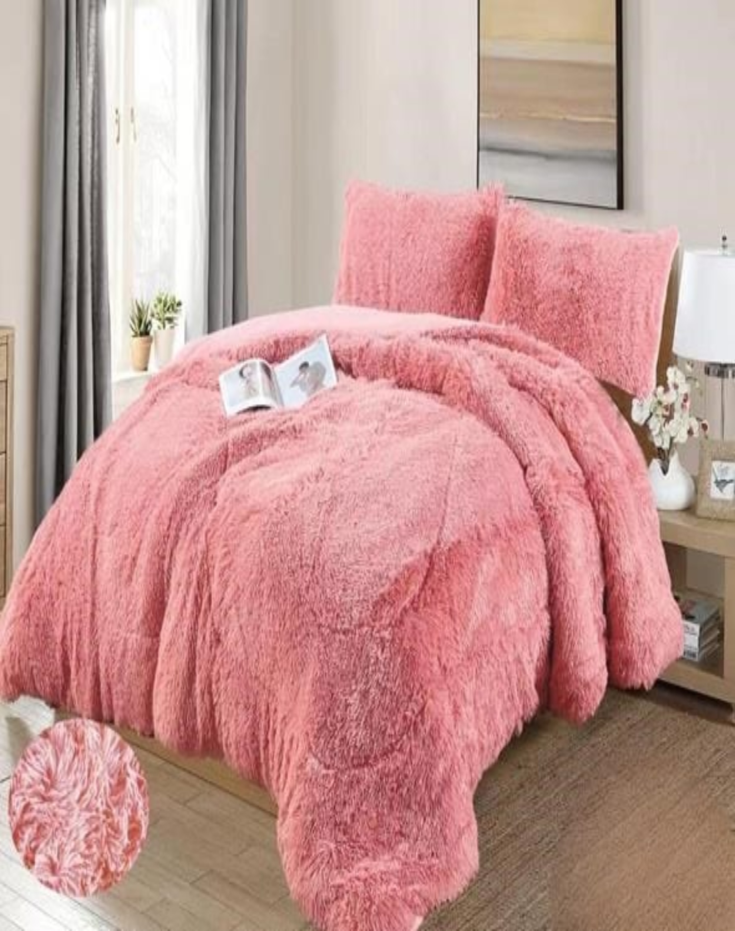 COBERTOR ROSADO INVIERNO 230X250 CHIPORRO PELO LARGO C7 - 3
