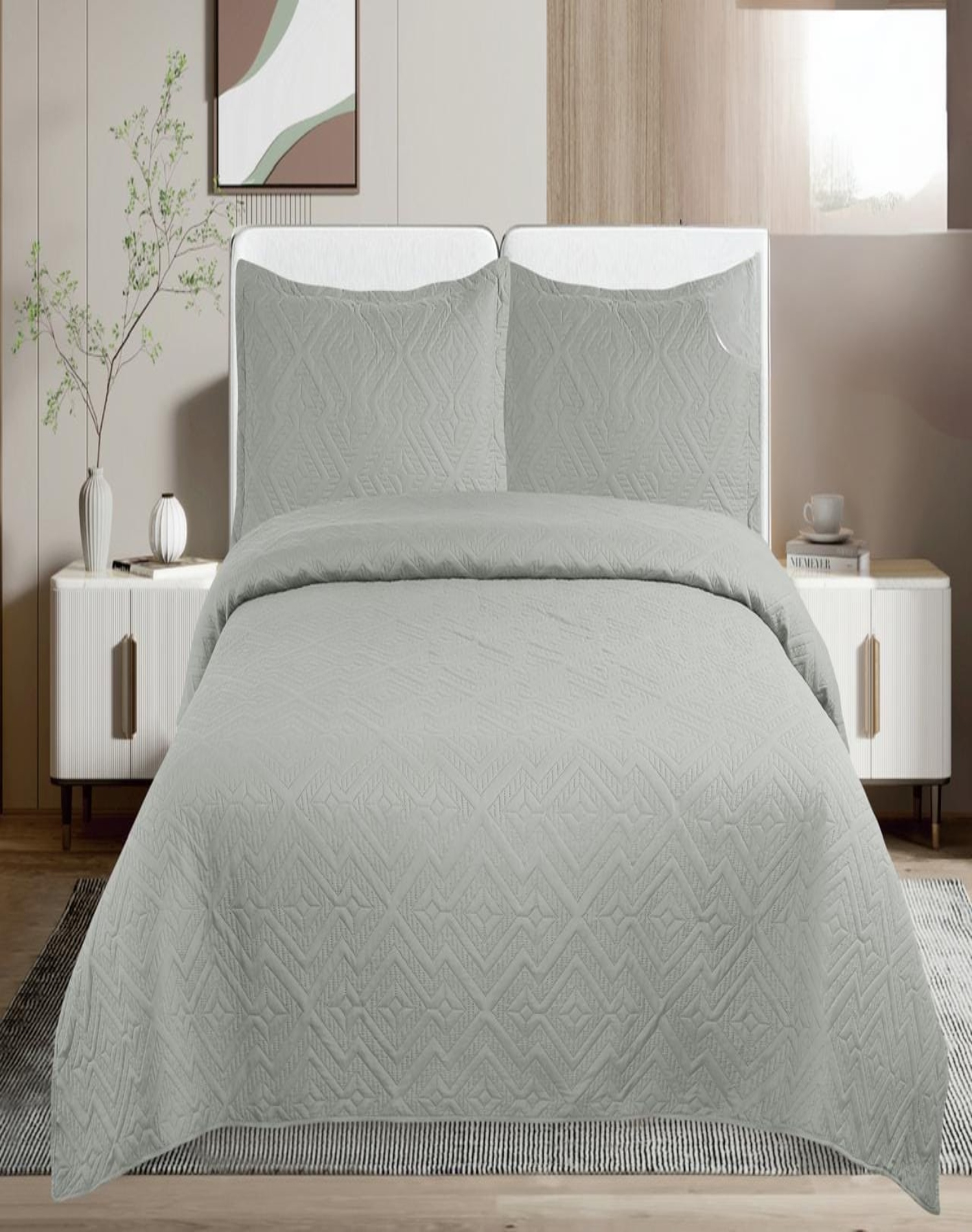 CUBRECAMA 2 PLAZAS GRIS CLARO QUILT VERANO LIGERO E2 - 3