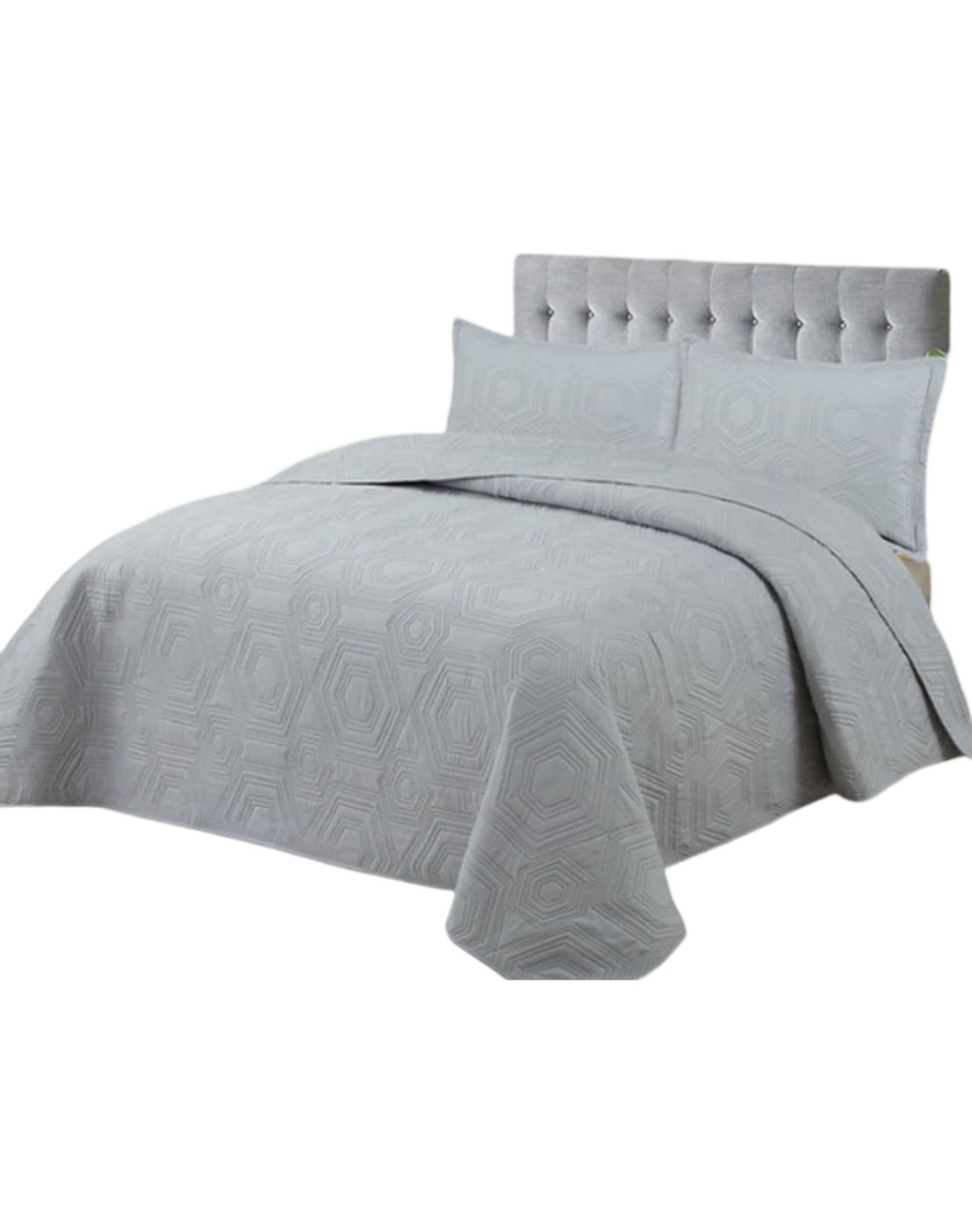 CUBRECAMA GRIS 1P Y MEDIA QUILT VERANO + FUNDA ALMOHADA U6 - 1