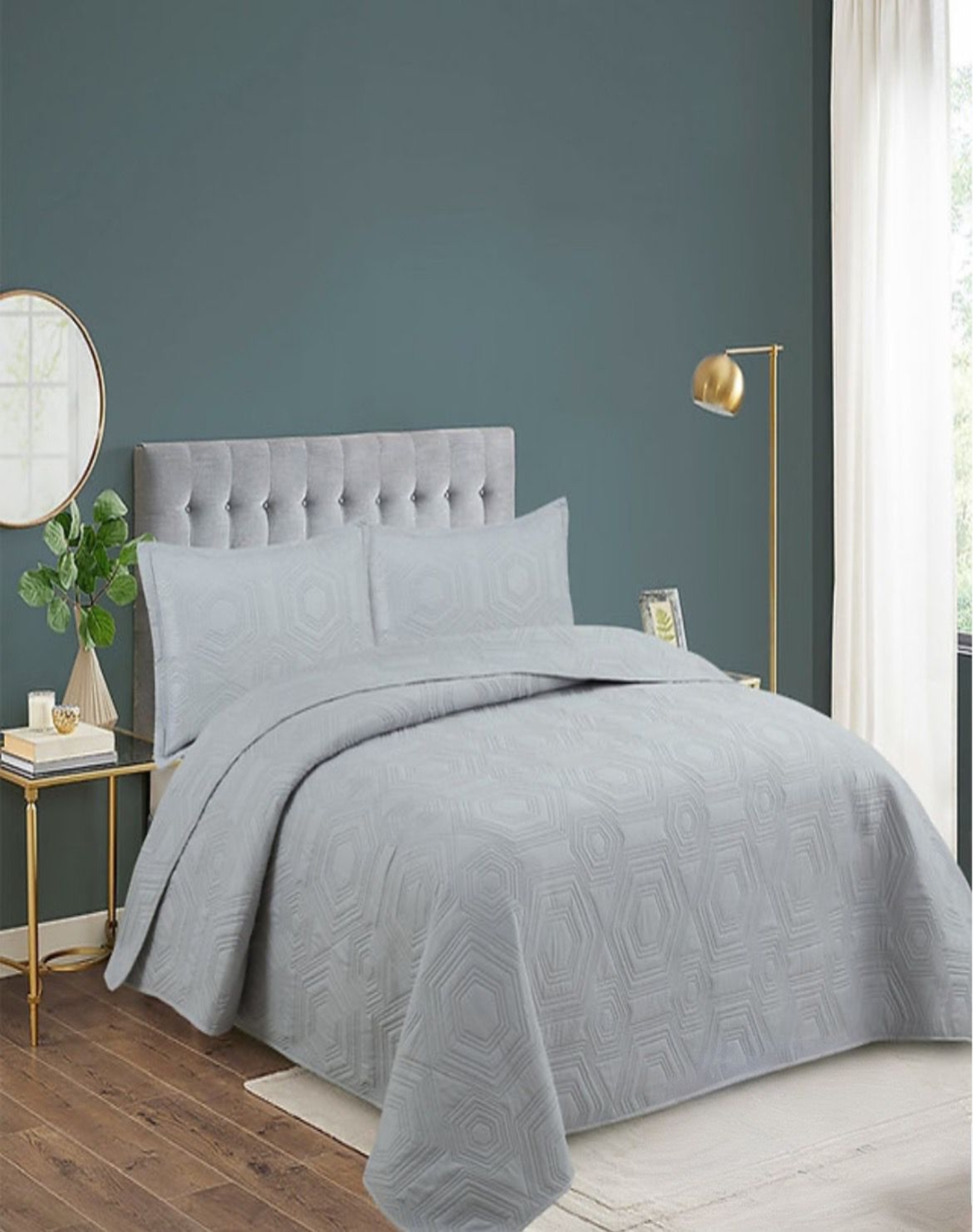 CUBRECAMA GRIS 1P Y MEDIA QUILT VERANO + FUNDA ALMOHADA U6 - 3